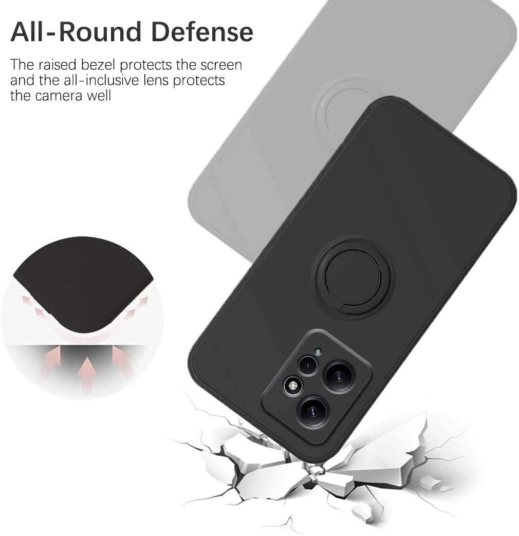 Wousunly Compatible with Redmi Note 12 4G Case with Ring Kickstand Green, Xiaomi Redmi Note 12 4G Phone Case Silicone Liquid with Soft Microfiber Lining Slim Shockproof Protective Cover (Black)  Wousunly   