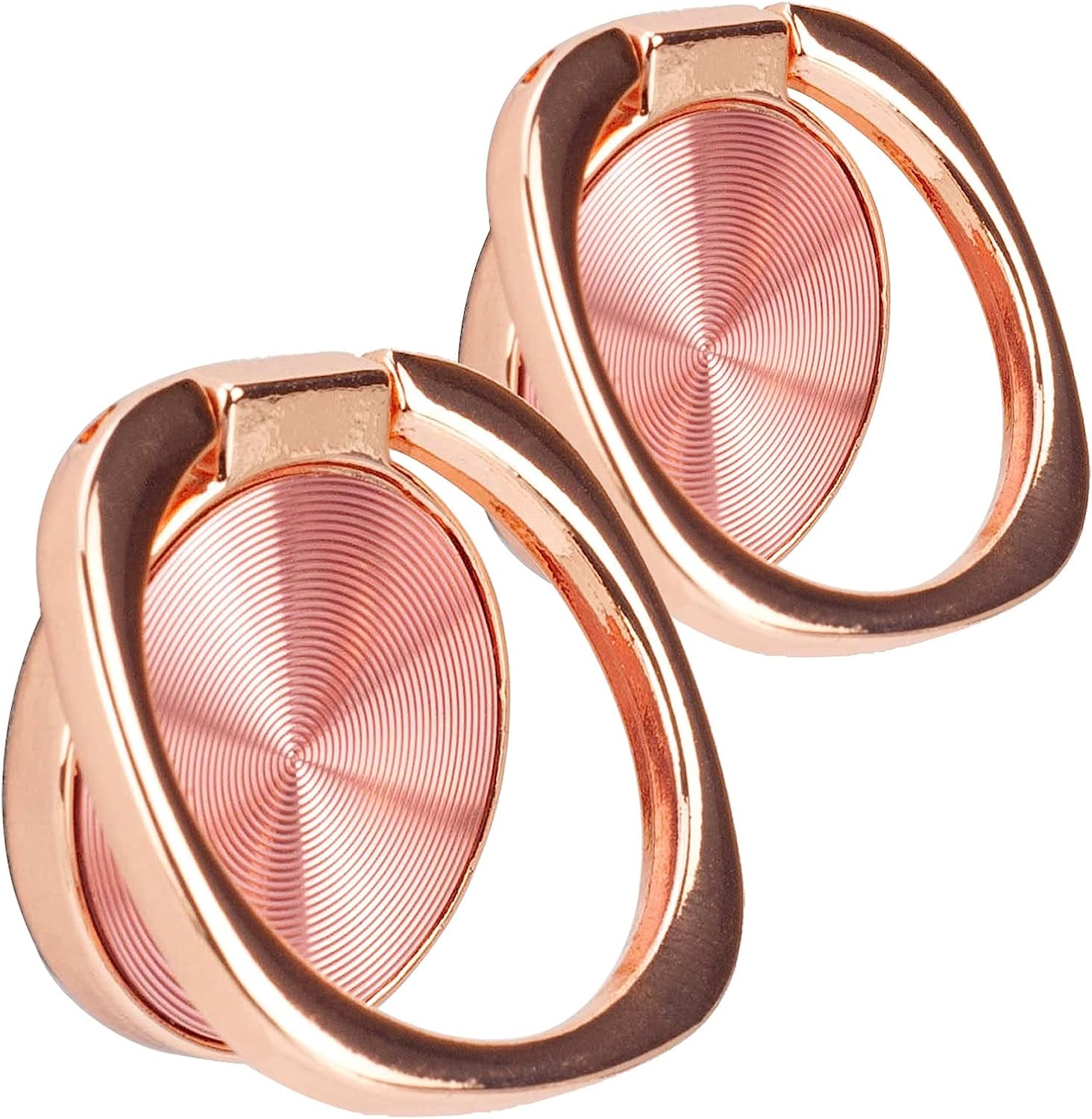[2 Pack] Rounded CD Texture Cell Phone Ring Holder Stand, 360 Degree Rotation Finger Ring Kickstand with Polished Metal Phone Grip, Smartphone Accessories (Black)  Wansurs Rose Gold  