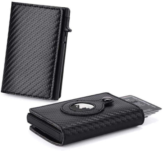 Airtag Wallet Leather RFID Credit Card Money Holder Automatic Pop up Mini Aluminum Wallet | Pocket-Sized Slim Design Multipurpose Accessory for Airtag | Airtag Case Cover for Men (Black)  Generic   