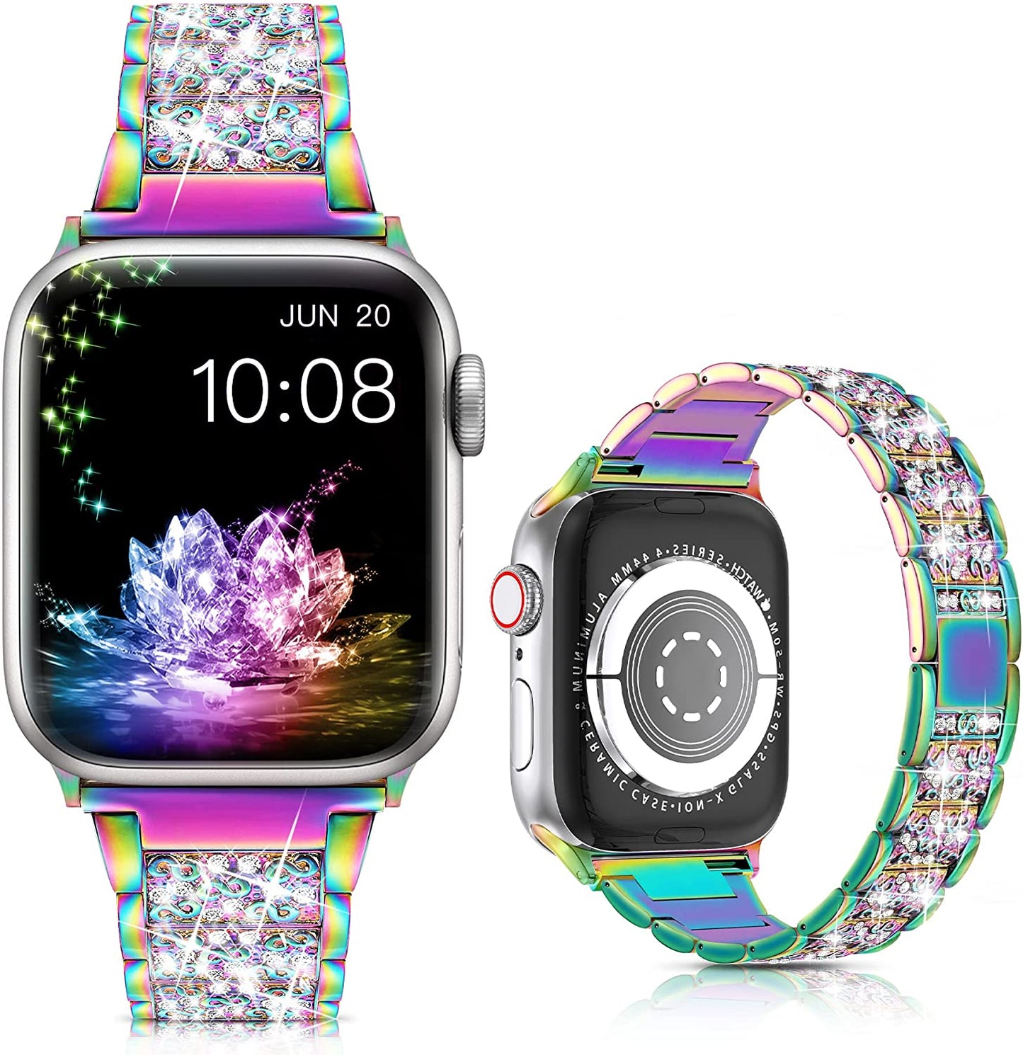 LELONG for Apple Watch Band 38Mm 40Mm 41Mm Series 8 Series 7 6 5 4 3 2 1 SE Ultra, Bling Replacement Bracelet Iwatch Band, Diamond Rhinestone Stainless Steel Metal Wristband Strap  LELONG AC-Colorful 38mm/40mm/41mm 