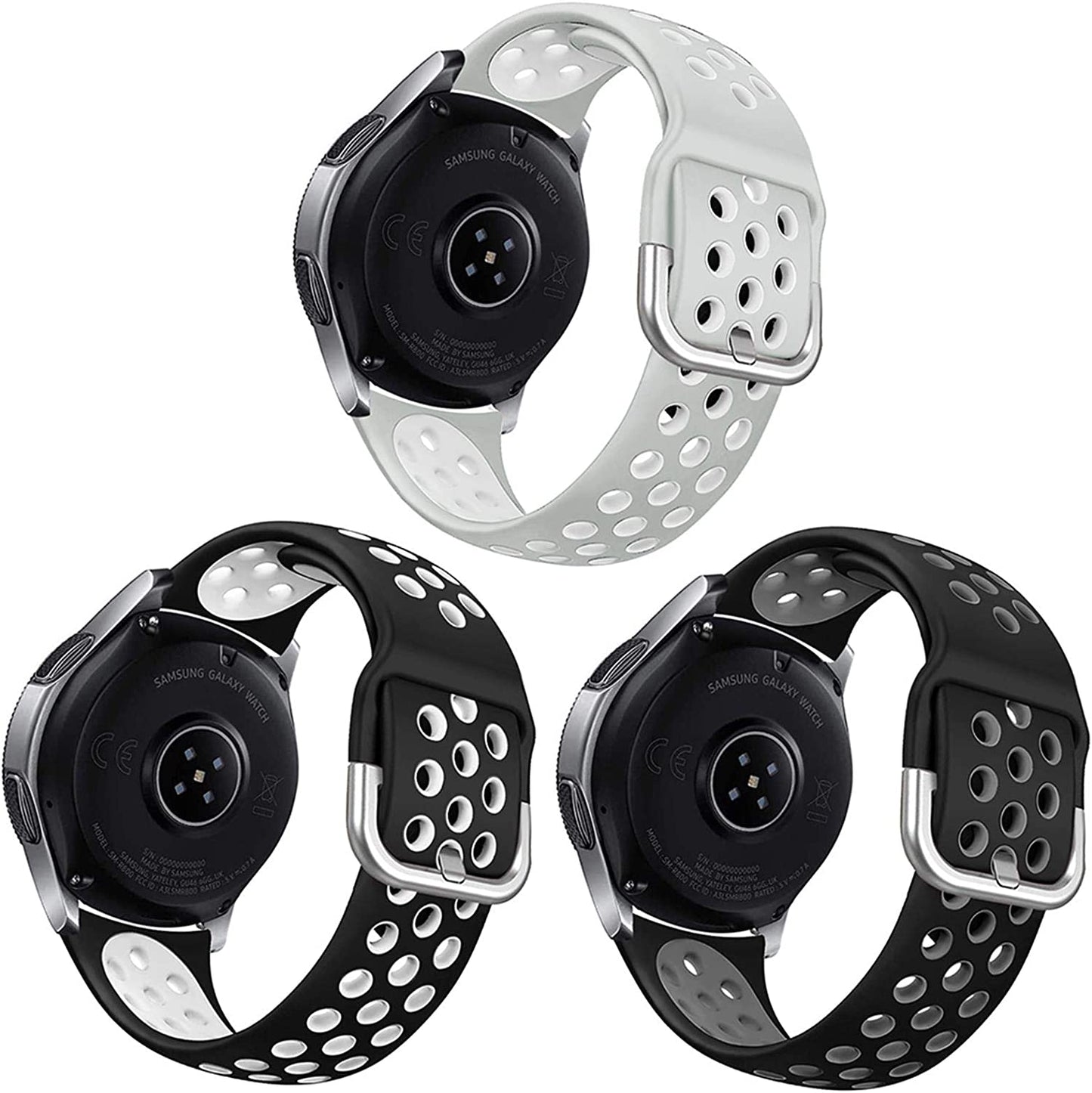 NAHAI 3 Pack Sport Bands Compatible with Samsung Galaxy Watch 46Mm/Gear S3 Frontier for Men Women, 22Mm Watch Band Silicone Quick Release Rubber Replacement Strap for Galaxy Watch 3 LTE (45Mm)  NAHAI Light Grey/White,Black/Grey,Black/White S: 5.9"-7.6" 