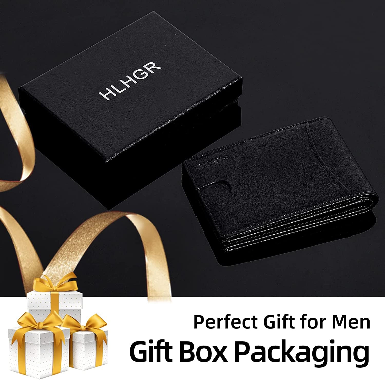 HLHGR Airtag Wallet Men Genuine Leather Cash Credit Card Bifold Wallet RFID Blocking with Airtag Case Holder Front Pocket for Apple Air Tag（ Airtag Not Inside） (Leather, Black)  HLHGR   