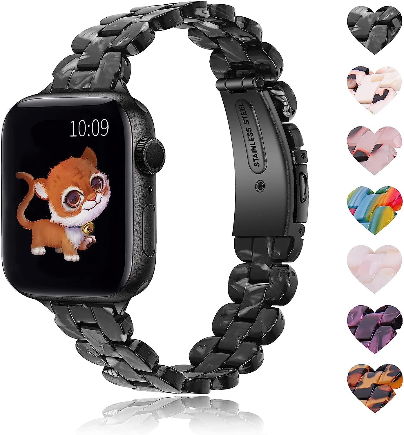 BEIZIYE Resin Bands Compatible with Apple Watch Ultra Band 49Mm 45Mm 44Mm 42Mm 41Mm 40Mm 38Mm Women, Thin Light Slim Resin Strap Bracelet Wristband Is for Iwatch Ultra Series 8 7 6 5 4 3 2 1 SE  BEIZIYE A06 Black Flower 38mm/40mm/41mm 