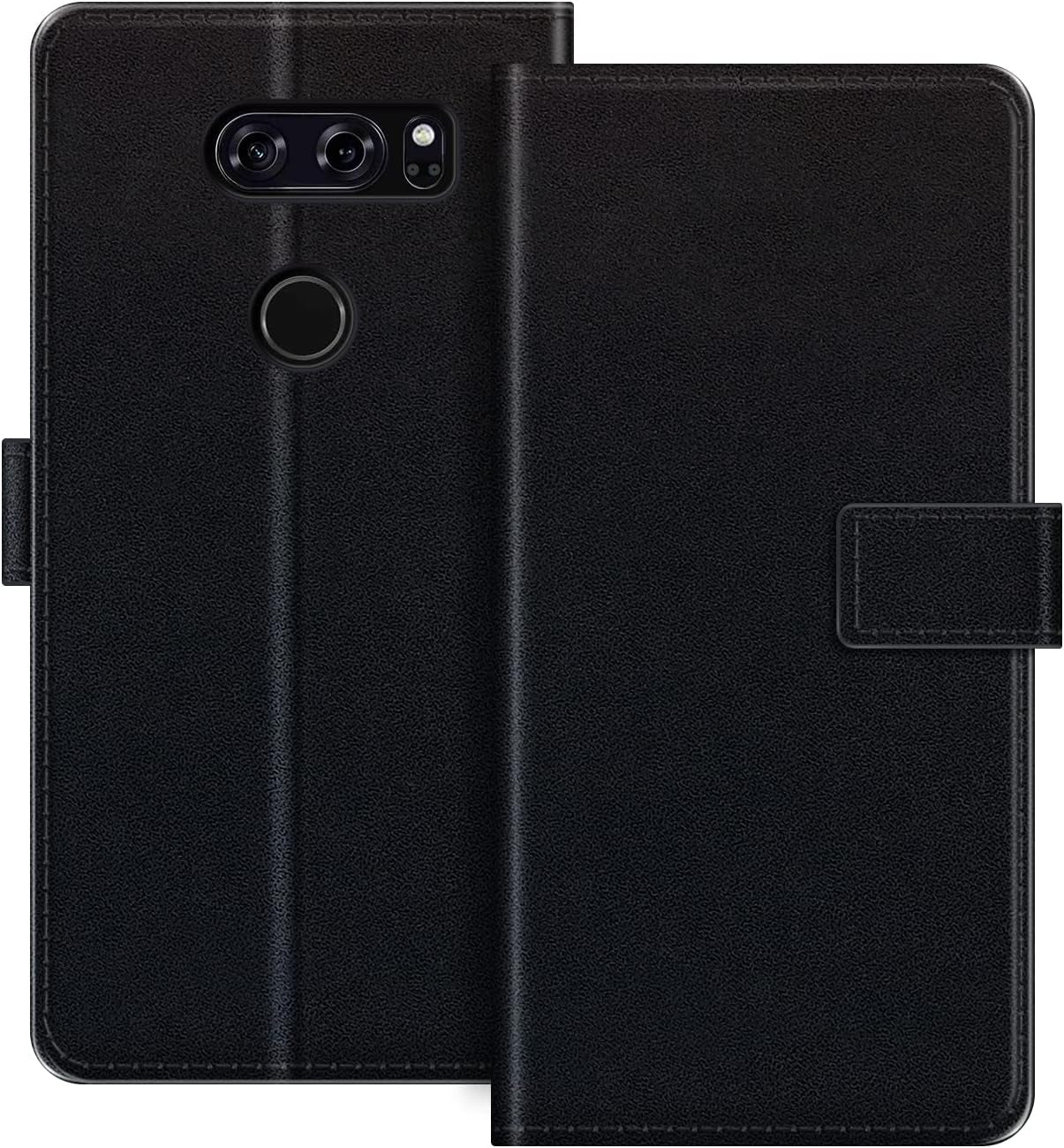 For LG V30 Case, Premium Magnetic PU Leather Cover with Card Holder and Kickstand, Fashion Flip Case for LG V30+ 6 Inches  MILEGAO Black  
