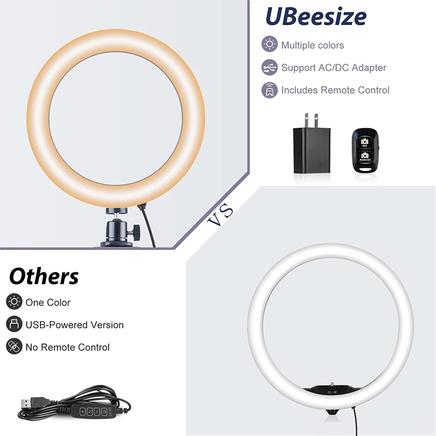 Ubeesize Selfie Ring Light with Tripod Stand and Phone Holder, Portable and Circle Ringlight for Phone (Carbon)  UBeesize   