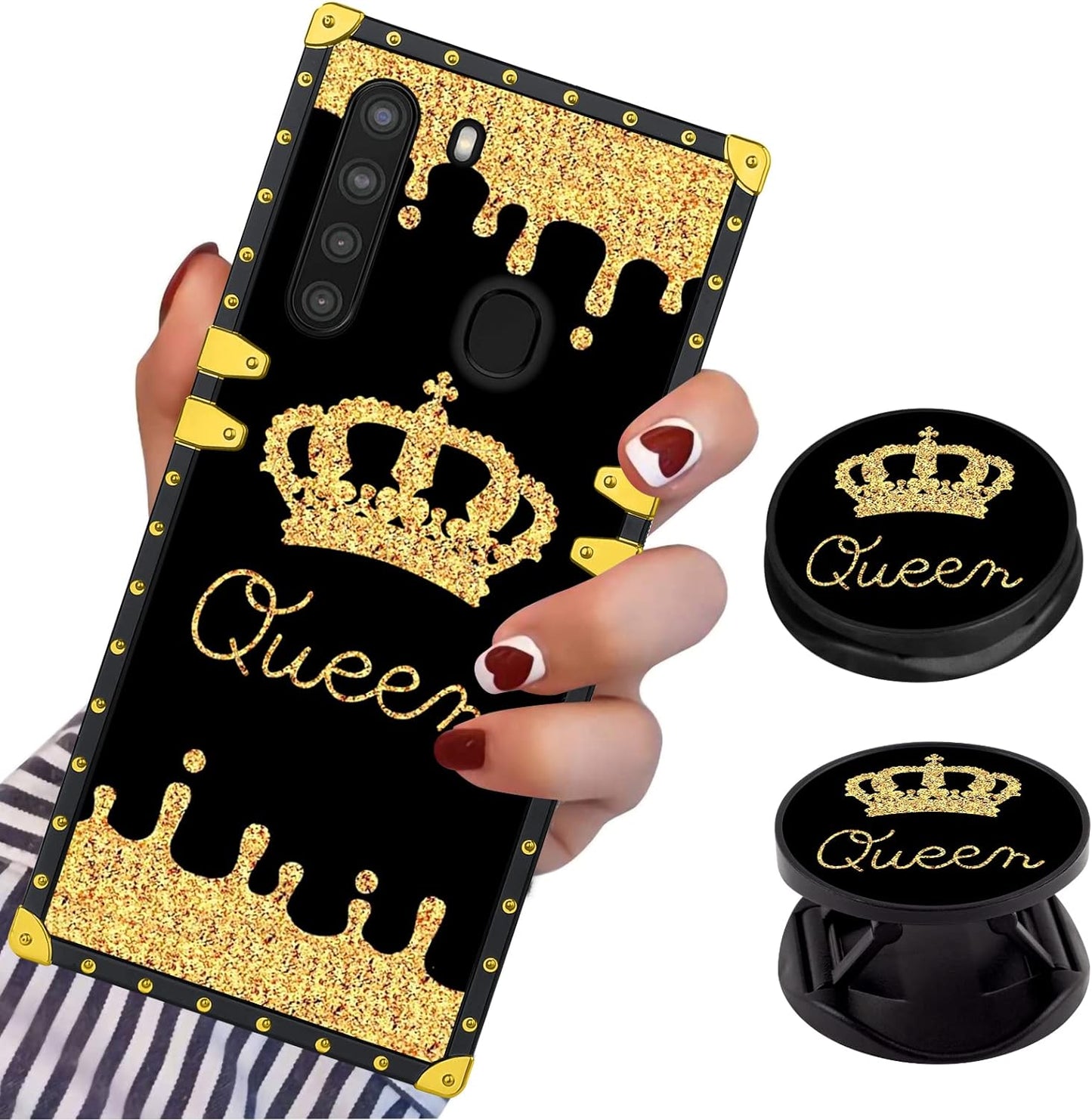 LSL Compatible with Samsung Galaxy Note 20 5G Square Phone Case, Queen Golden Crown Luxury TPU Plating Corner Shockproof Protection Cover for Women Girls, for Samsung Galaxy Note 20 5G  LSL For Samsung Galaxy A21  
