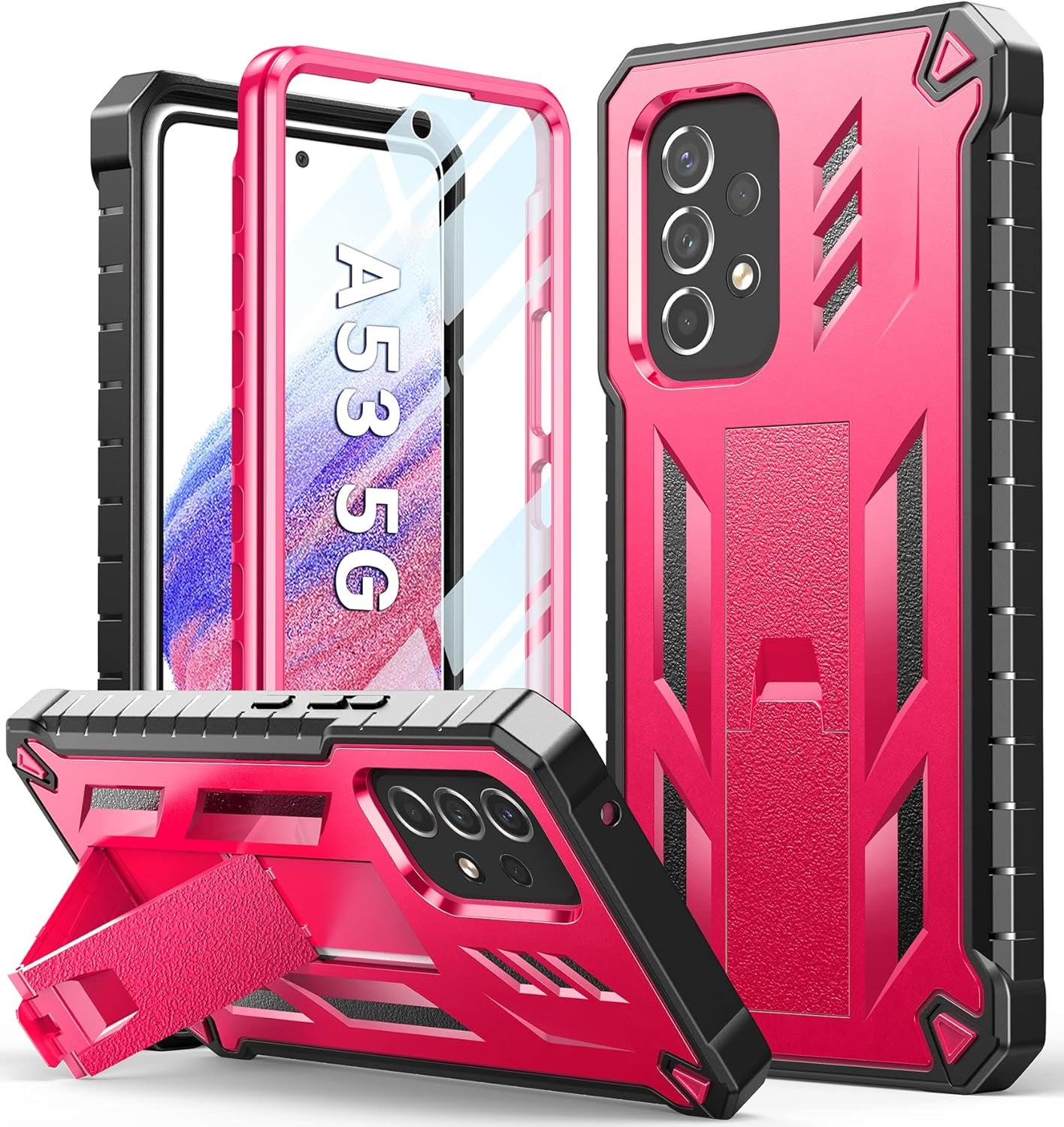 Soios for Samsung Galaxy A53 5G Case: Military Grade Protection Shockproof Phone Cover with Kickstand & Rugged TPU Shell | Matte Textured Durable Drop Proof Protective Case  DAMAI Rose Red  