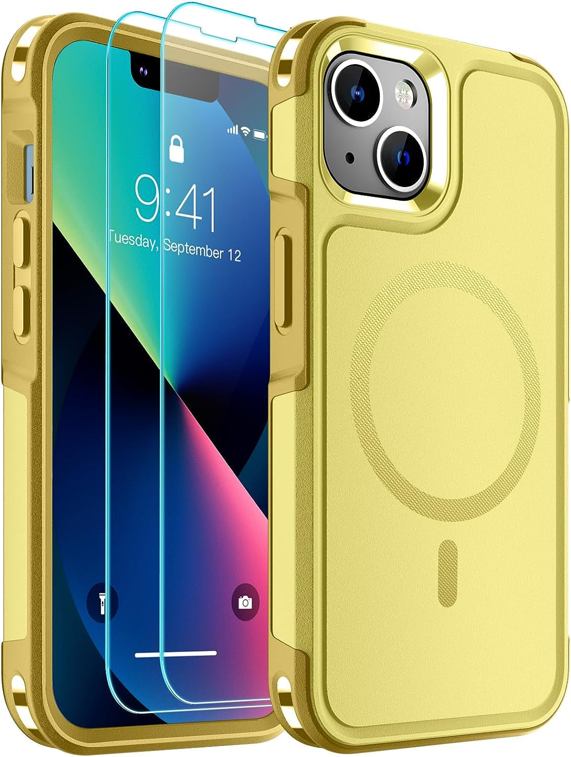 SUPFINE Magnetic for Iphone 13 Case Clear [Compatible with Magsafe][Never Yellow][2+Tempered Glass Screen Protector] Non-Slip Shockproof Phone Case,Flexible Bumper Designed for Thin Cover,Clear  SUPFINE Magnetic Yellow Iphone 13 