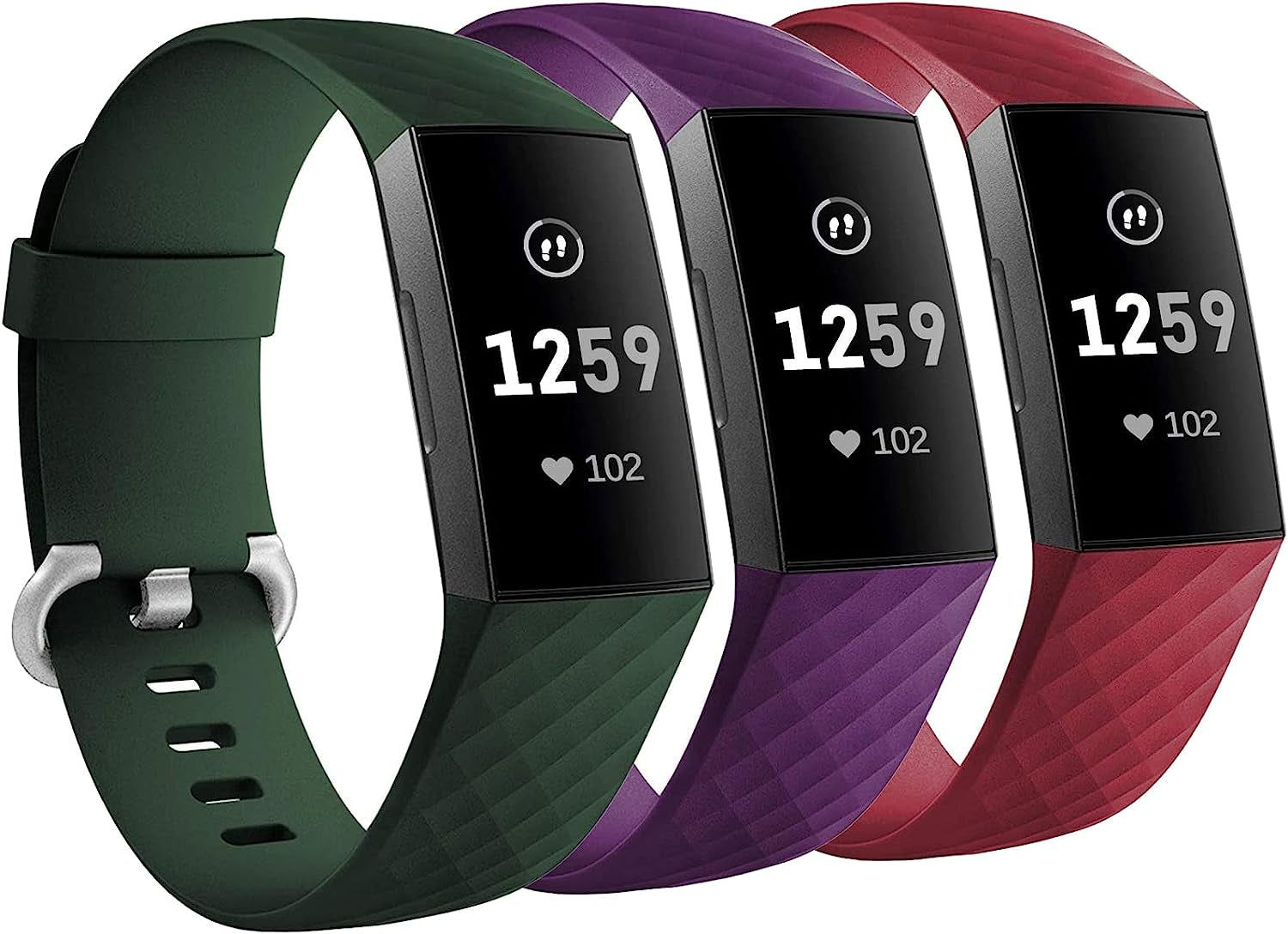 3 Pack Silicone Bands for Fitbit Charge 4/ Fitbit Charge 3/ Charge3 Se,Silicone Fitness Sport Wristbands for Women Men Small Large  Cone Purple/Wine Red/Green Small 