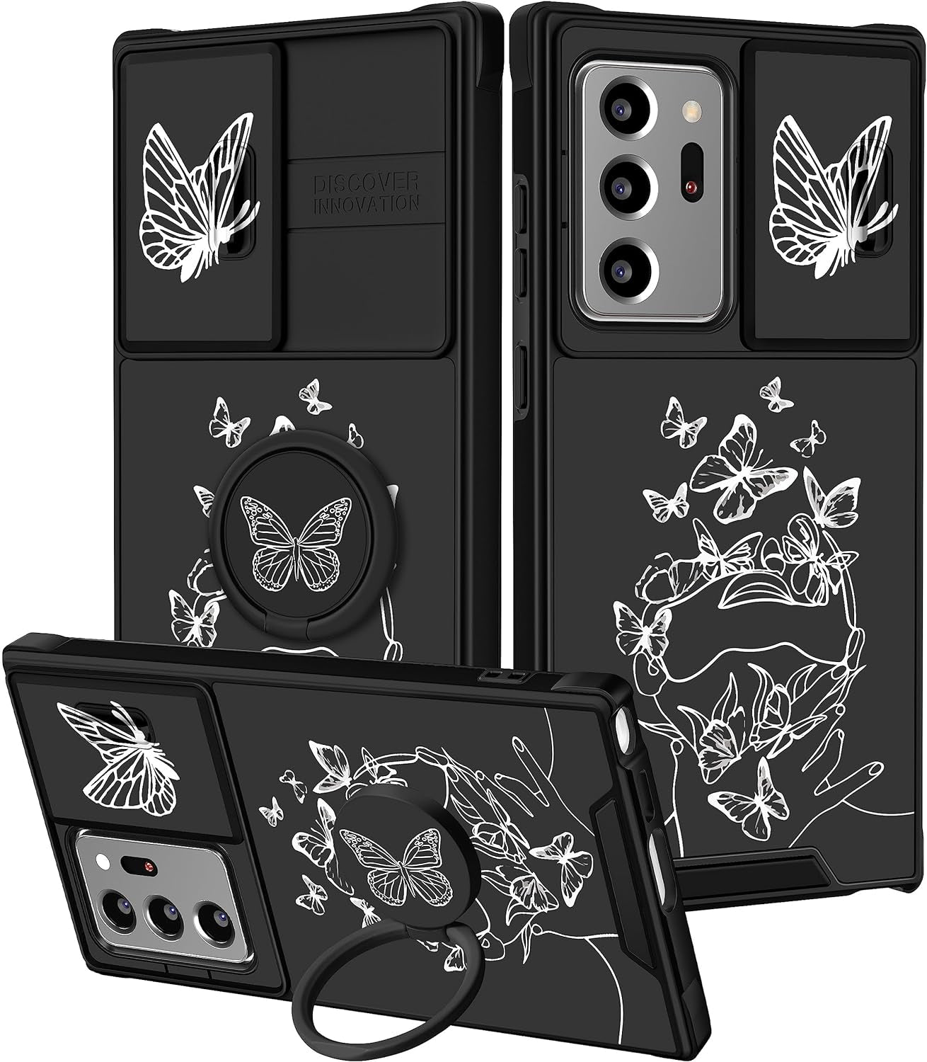 Funermei (2In1 for Samsung Galaxy Note 20 Ultra Case for Women Cute Girls Phone Cover Butterfly Girly Aesthetic Purple Butterfly Design with Camera Cover+Ring Funda for Galaxy Note 20 Ultra Case 5G  Funermei 1-White Butterfly  