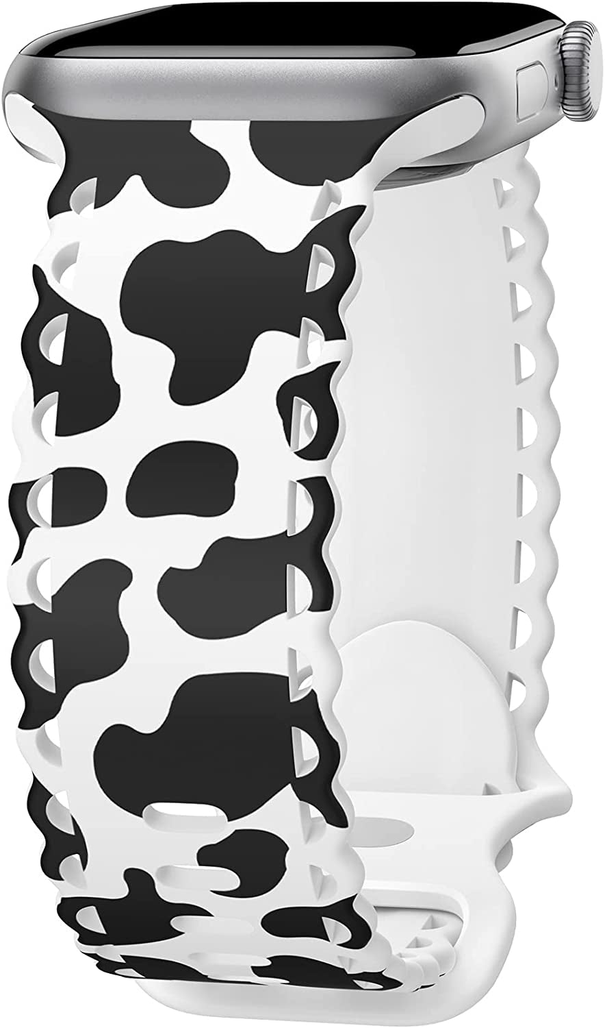 Upfurmach Compatible with Apple Watch Band 41Mm 40Mm 38Mm 49Mm 45Mm 44Mm 42Mm Women Girl, Rose Floral Print Lace Hollow-Out Soft Silicone Sport Bands for Iwatch Ultra SE Series 8 7 6 5 4 3 2 1, Rosb-38  UpfurMach A-Cute Cow 41mm/40mm/38mm 