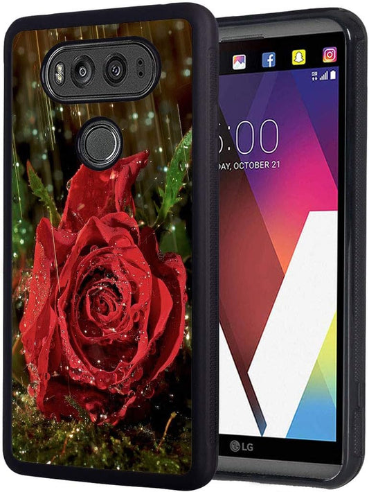 Case for LG V30/LG V30 Plus/Lg V30S/Lg V35/LG V35 Thinq, BWOOLL Slim Anti-Scratch Rubber Protective Case Cover for LG V30 - Red Rose in the Rain  BWOOLL   