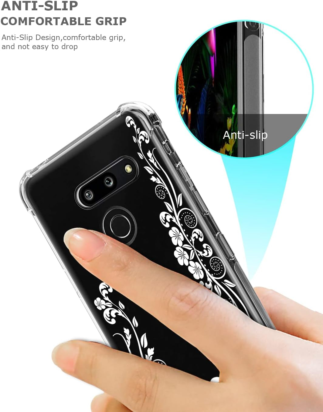 GREATRULY Floral Clear Pretty Phone Case for LG G8 Thinq (2019 Release) for Women Girls,Flower Design Transparent Slim Soft Drop Proof TPU Bumper Cushion Silicone Cover Shell,Fl-F12  GREATRULY   