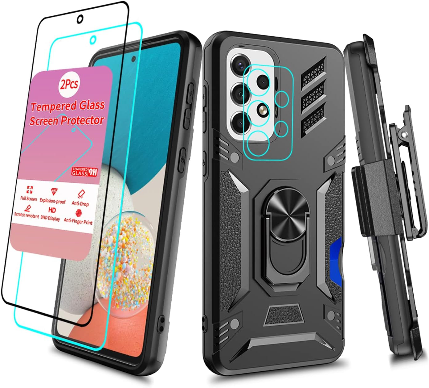 Case for Samsung Galaxy A53 Case with Screen Protector Samsung Galaxy A53 Case with Clip Galaxy A53 Case with Kickstand Military Grade Heavy Duty Camo Case for Samsung Galaxy A53 Men Women (Blue)  huiyi Black For A53 For A53 