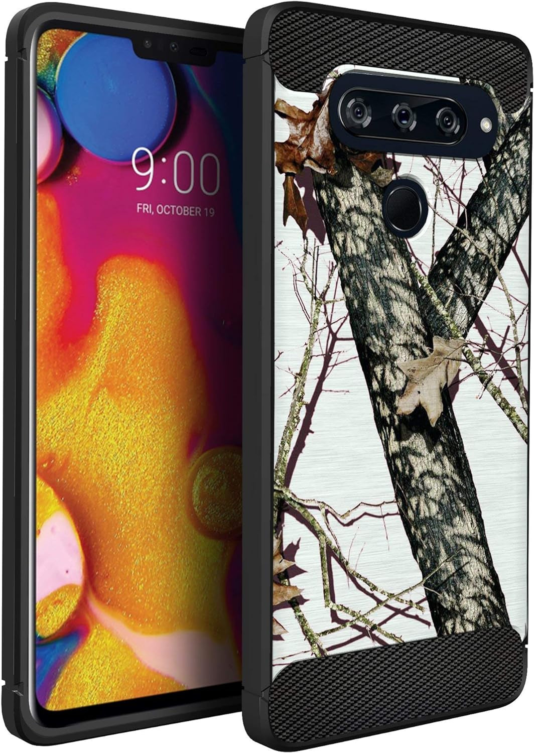 Cases on Deck White Case Compatible with [LG V40 Thinq] Hunters Series Slim No Bulk Carbon Fiber Texture Black Flexible TPU Material (Snow Hunters Camo)  CasesonDeck   
