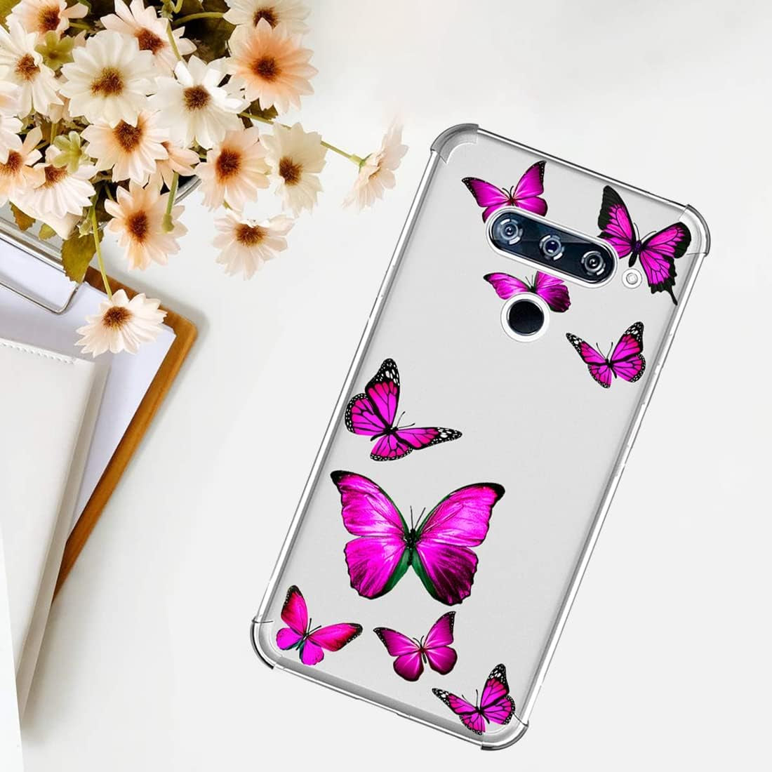Tothedu Phone Case for LG V40/V40 Thinq Case V405UA0 Case for Girls, Clear Slim Shockproof Pattern Soft Flexible TPU Back Phone Protective Cover Cases for LG V40 Thinq (Rose Butterfly)  Tothedu   
