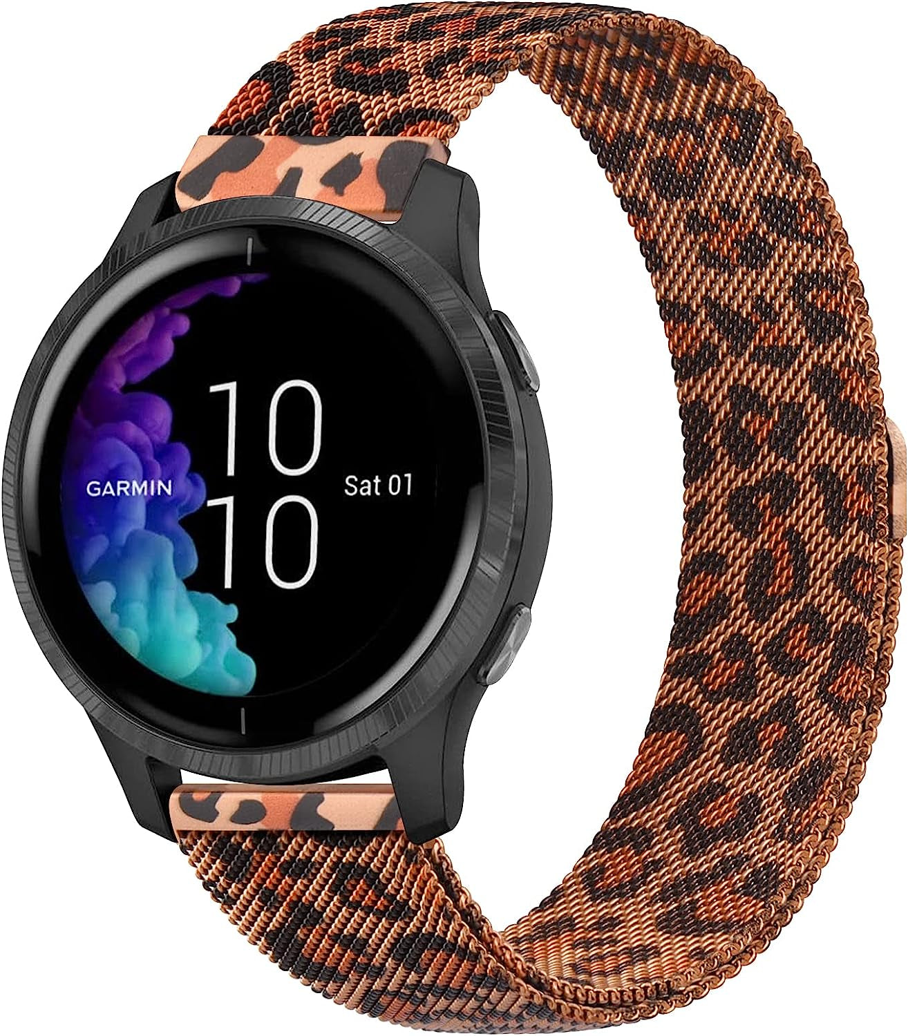 Wanme Bands for Garmin Venu / Vivoactive 3 Watch Band, 20Mm Metal Wristband Strap for Garmin Venu Sq, Vivoactive 3 Music, Forerunner 645 / 245 Music, Samsung Galaxy Watch 4 Band  Wanme Leopard  