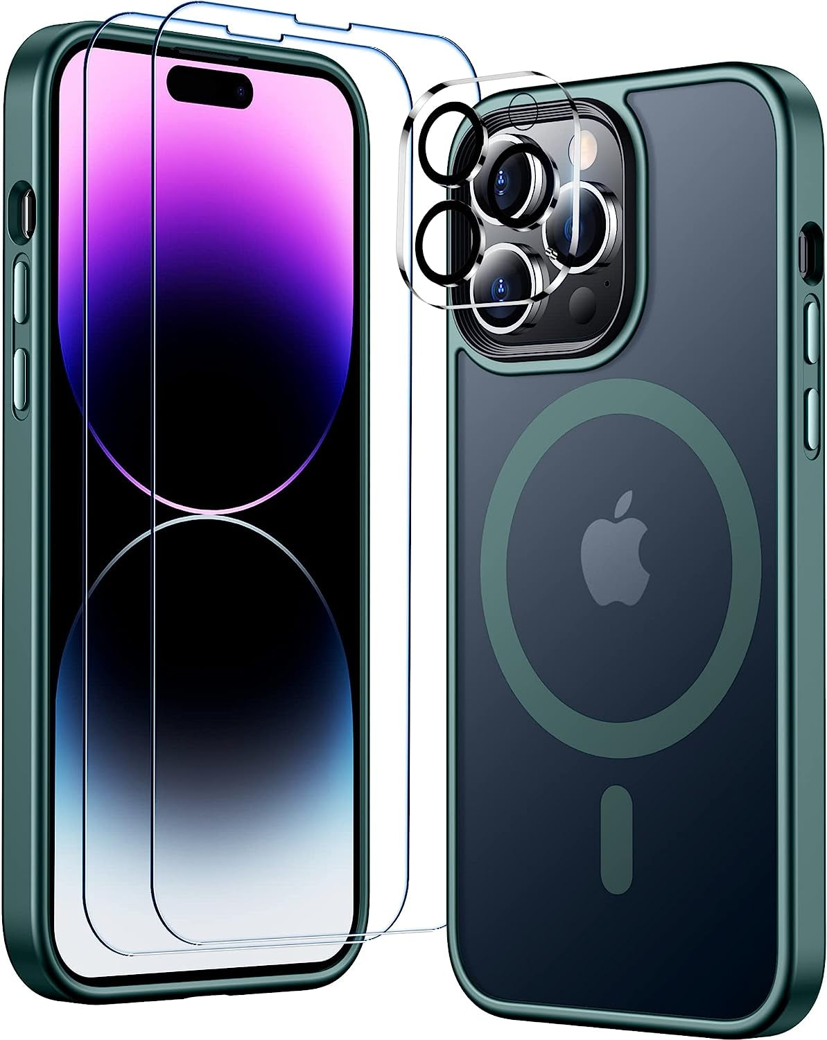 Temdan Magnetic Case for Iphone 14 Pro Max Case, [Compatible with Magsafe] [2Pcs Tempered Glass Camera Protector & Screen Protector] Slim Translucent Matte Shockproof Case for Iphone 14 Pro Max 6.7"  Temdan D-Matte Green  
