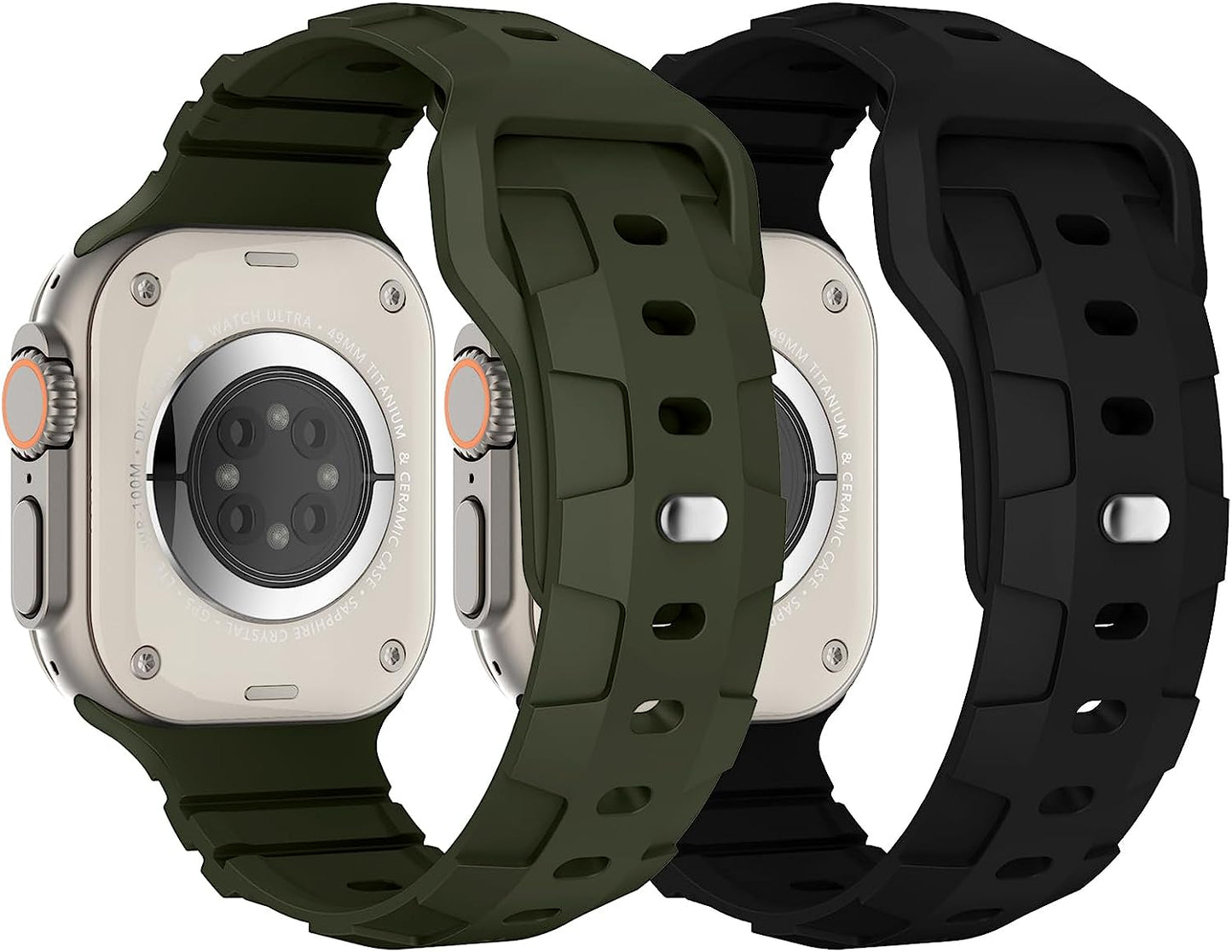Sport Bands Compatible with Apple Watch Ultra Band 49Mm 45Mm 44Mm 42Mm for Men, Waterproof Silicone Wristbands Replacement Strap for Iwatch Series 8 7 6 5 SE Ultra, 2 Packs  Suitisbest Black/Army Green 49mm/45mm/44mm/42mm 