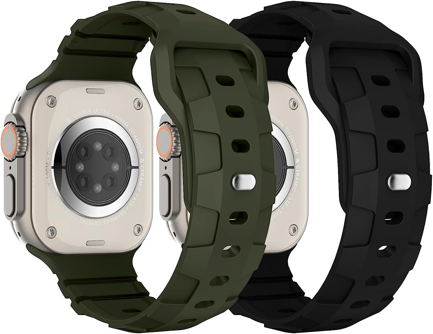 Sport Bands Compatible with Apple Watch Ultra Band 49Mm 45Mm 44Mm 42Mm for Men, Waterproof Silicone Wristbands Replacement Strap for Iwatch Series 8 7 6 5 SE Ultra, 2 Packs  Suitisbest Black/Army Green 49mm/45mm/44mm/42mm 