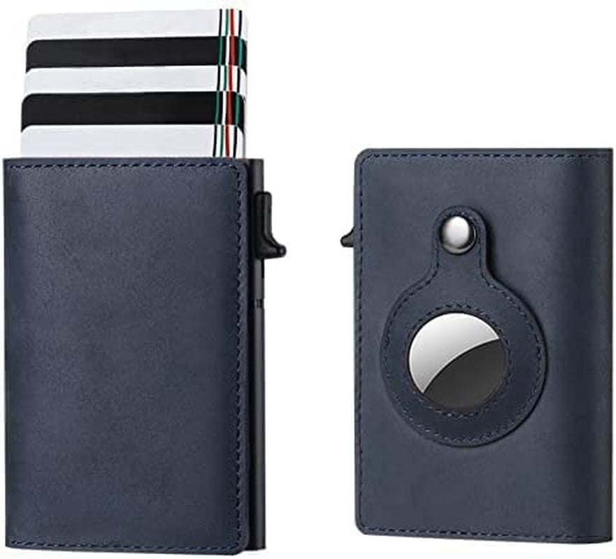 Airtag Wallet Case - Genuine Designer Leather Wallet for Men - 5-6 Pop up Credit Cards Money Holder, RFID Blocking - Slim, Thin, Trifold Wallet Air Tag Holder - Magnetic Close (Carbon Fiber)  Thepricesright4u Blue  