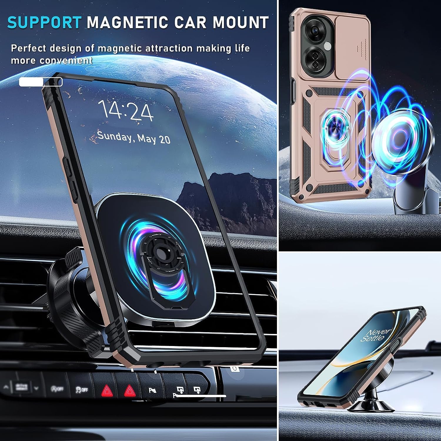 Janmitta Oneplus Nord N30 5G Case Built in Slide Camera Lens Cover+Screen Protector+Finger Ring Holder Kickstand,Heavy Duty Shockproof Full Body Protective Phone Cover,2023 Rose Gold  Janmitta   