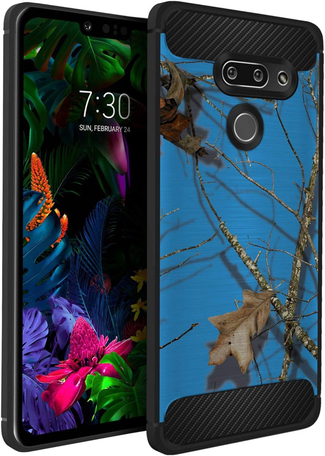 Casesondeck Flag Case Compatible with [LG G8 Thinq] Hunters Series Slim No Bulk Carbon Fiber Texture Black Flexible TPU Material (Deer Flag)  CasesonDeck Blue Hunters Camo  