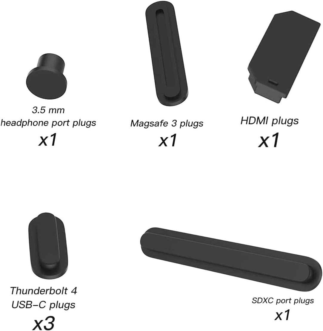 14 PCS Dust Plug Cover Compatible with Macbook Pro 14 & Macbook Pro 16 Inch 2023-2021 Released Model A2779/A2442/A2780/A2485, Dust Plug for HDMI, Thunderbolt, SD, Charger Port & Headphone-Black  MUBUY-GOL   