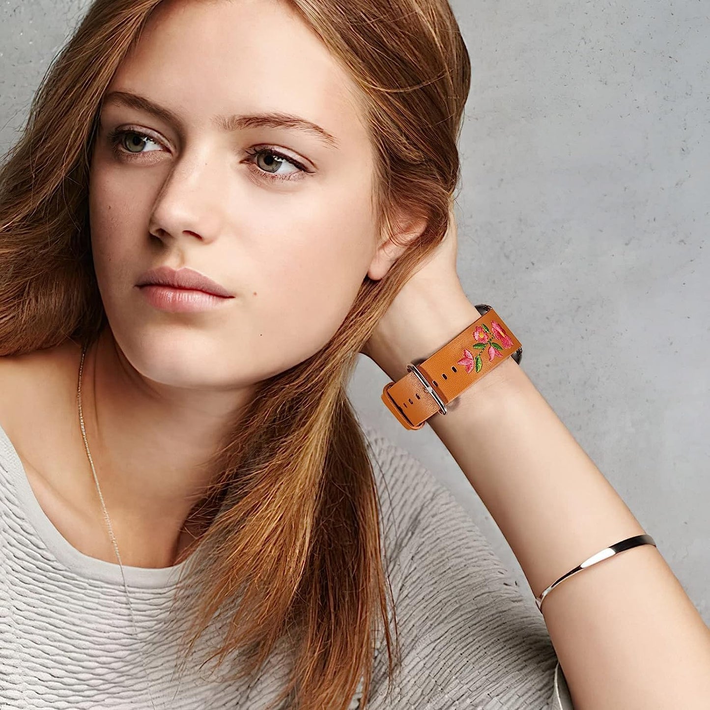 FENICHI Leather Watch Bands for Apple Watch 44Mm 38Mm 40Mm 41Mm 42Mm 45Mm 49Mm Personality Embroidery Elegant Wristbands for Iwatch Series 8 7 6 5 4 3 2 1 Se Ultra Band Women Girl Lady  FENICHI   