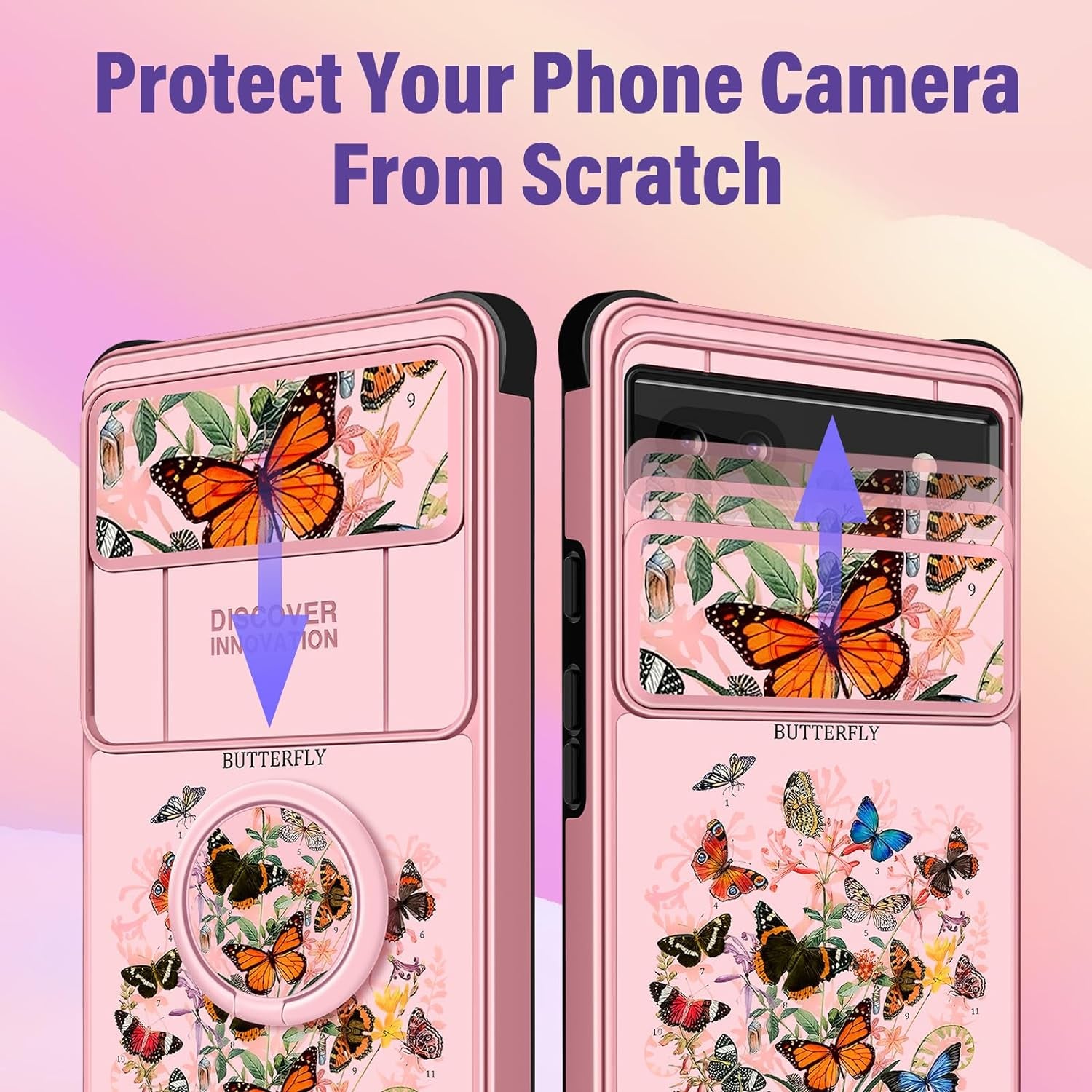 Funermei (2In1 for Google Pixel 6A Case for Women Cute Butterfly Girls Cover Girly Kawaii Aesthetic Butterfly Unique Design with Camera Cover and Ring Stand Funda for Google Pixel 6A Phone Case  Funermei   
