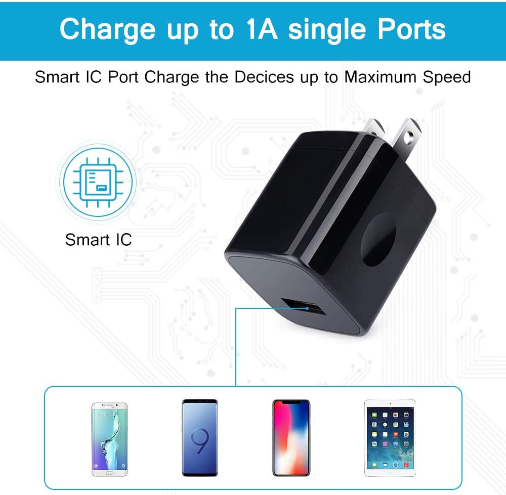 Wall Charger Cube,1A/5V Single Port USB Wall Plug 3 Pack Travel Black Charging Block Box Adapter Compatible Iphone,Samsung Galaxy A21 A51 A71 S20 S10 S9 S8,A10E,A90,Note20/10,Moto G7 G6,LG Stylo 6/5/4  Shenzhen Putuo Technology Co.,Ltd.   
