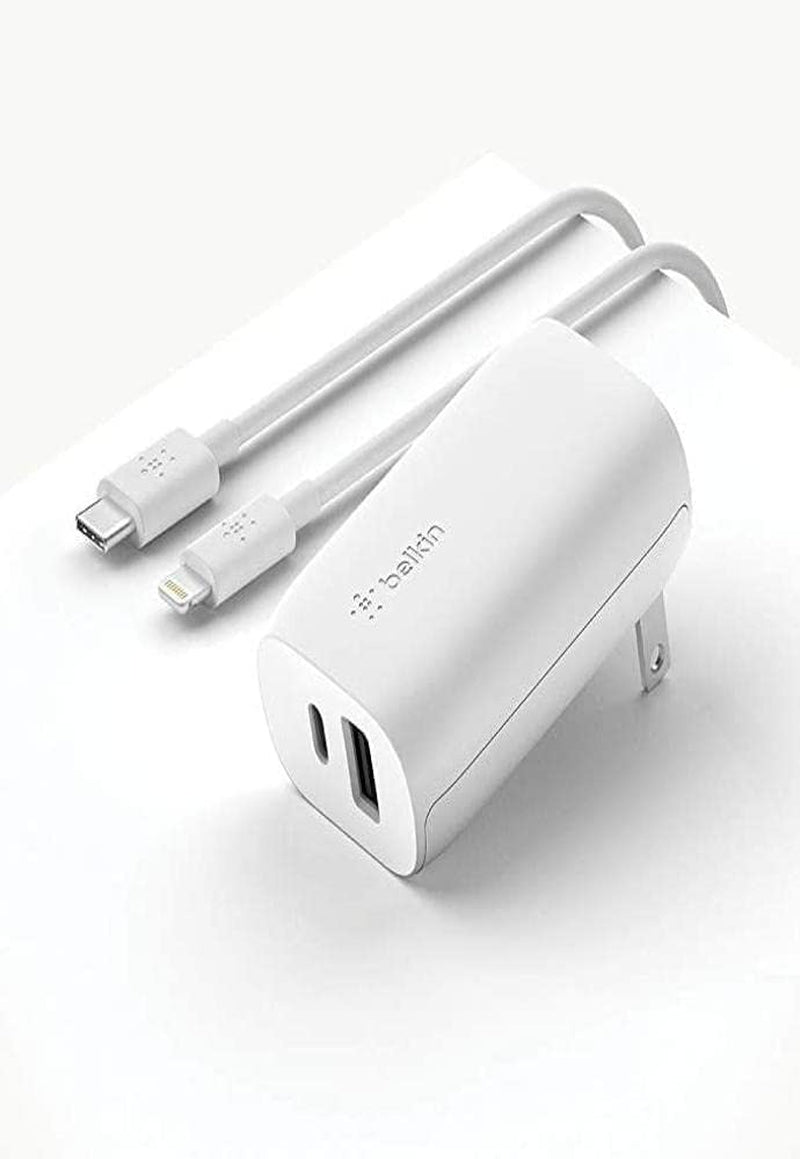 Belkin 37 Watt USB C Wall Charger - Power Delivery 25W USB C Port + 12W USB a Port for PPS Charging Apple Iphone 14, 14 Pro, 14 Pro Max, 13 Pro, 13 Pro Max, Galaxy S21 Ultra & More  Belkin Dual USB-C & A Port with C-Lightning Cable Charger 