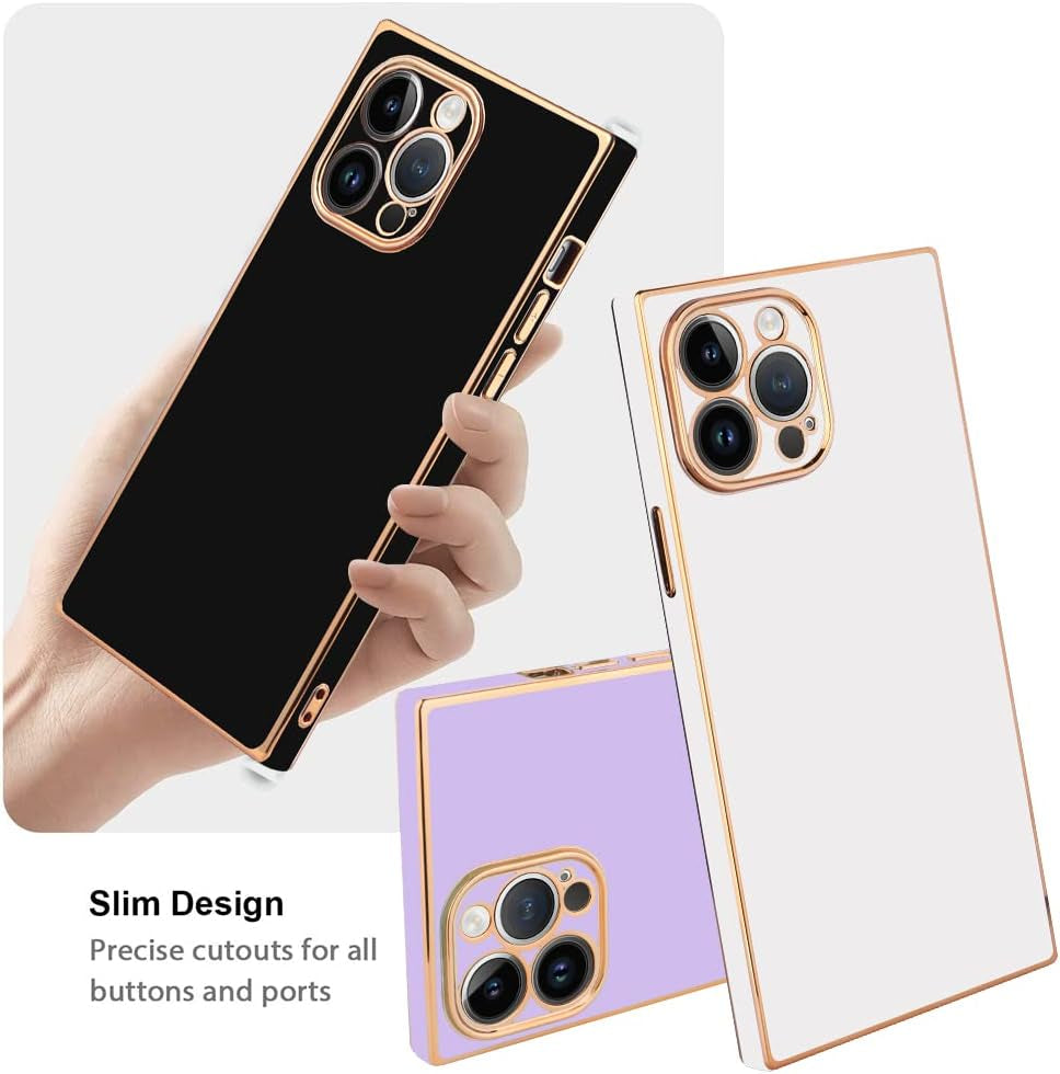 LSL for Iphone 14 Pro Case Square Black Plating Soft TPU Bumper Anti-Drop Anti-Scratch Shock Absorption Protective Wireless Slim Cover Compatible with Iphone 14 Pro 6.1 Inch for Women Girls Men  LSL   