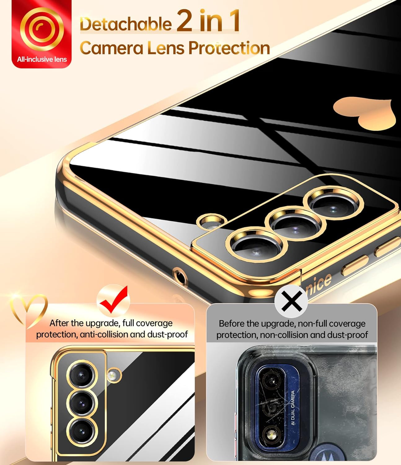 Leyi for Galaxy- S21 FE 5G- Case: Screen Protector [2 Pcs]+ Full Camera Protection, Love Heart Plating Girly Women Cute Luxury Soft TPU Case for Samsung Galaxy S21 FE, Black  LeYi   