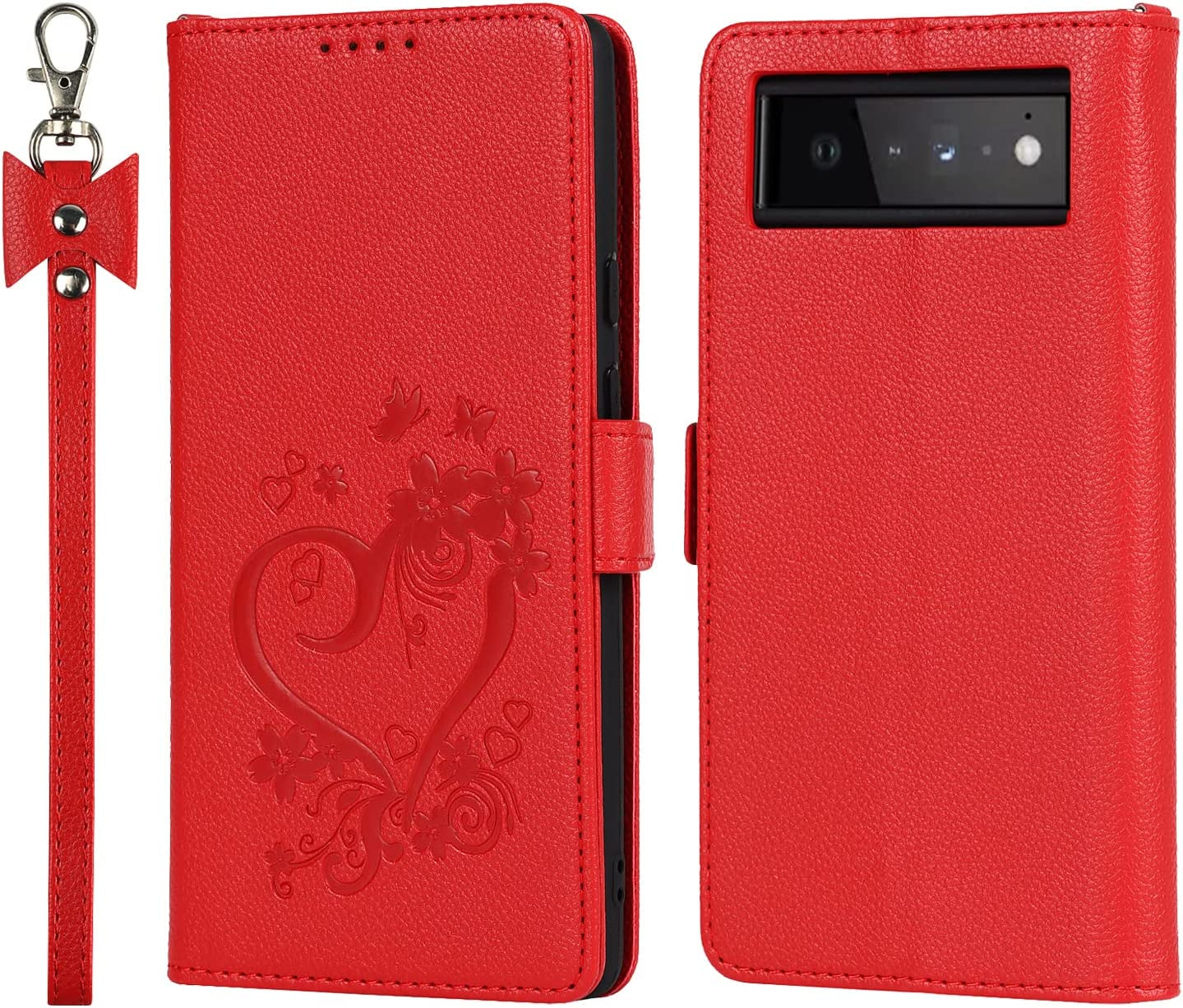 Ｈａｖａｙａ Google Pixel 6 Pro 5G 6.7" Case Zipper Wallet- with 6 Card Holder [RFID Blocking]- Detachable 2-In-1-Wristband Lanyard - for Women and Men-Wireless Charger Compatible Flip Folio Cover-Purple  Ｈａｖａｙａ A+Red Google Pixel 6 5G 