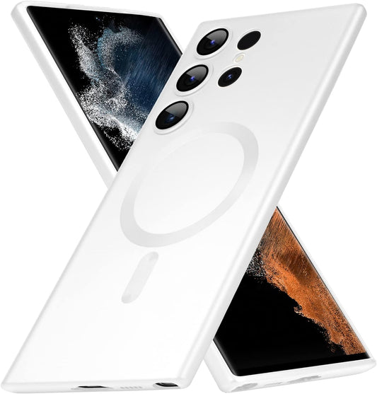 Goarshy Magnetic Designed for Samsung Galaxy S22 Ultra Case White [Compatible with Magsafe] Hard Back & Soft Bumper, Protective Slim Thin S22 Ultra Case 6.8'' 2022, Feather Dream White  Goarshy   