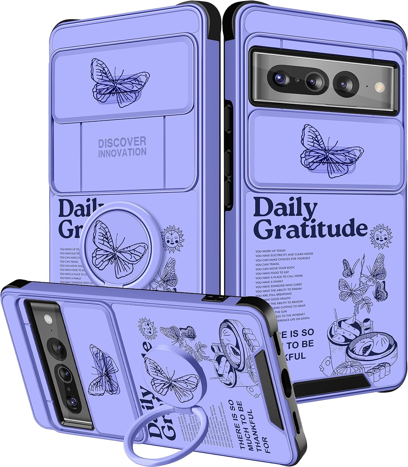 Funermei (2In1 for Google Pixel 7 Pro Case for Women Cute Butterfly Girls Phone Cover Girly Kawaii Aesthetic Butterfly Design with Camera Cover and Ring Stand Funda for Google Pixel Pro 7 Case  Funermei 1-For Pixel 7 Pro-Purple Butterfly  