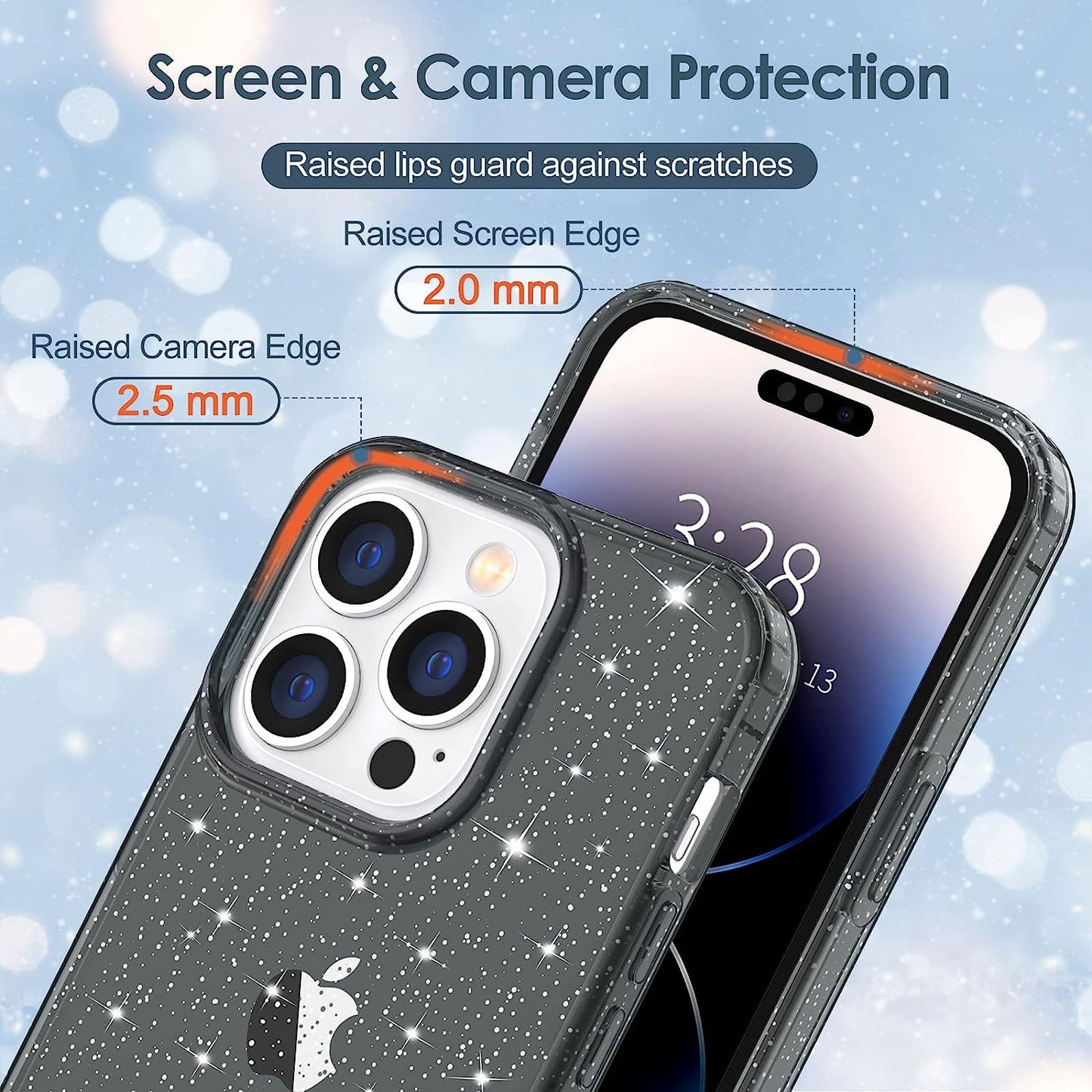 Hython Case for Iphone 14 Pro Max Case Glitter, Cute Sparkly Clear Glitter Shiny Bling Sparkle Cover, Anti-Scratch Soft TPU Slim Fit Shockproof Protective Phone Cases for Women Girls, Black Glitter  Hython   