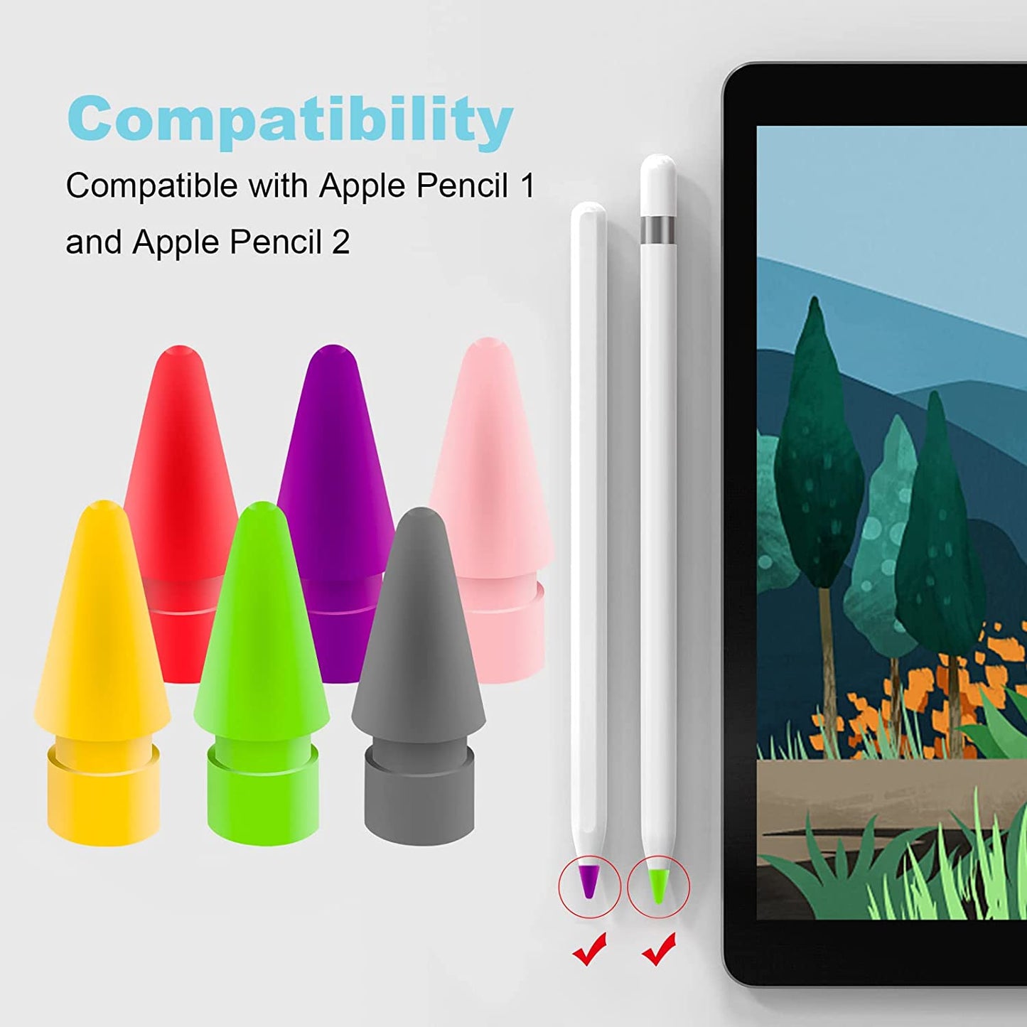 WONLEED 6PCS Premium Pencil Tips for Apple Pencil 2Nd Generation Ipad Pro Pencil, 6 Color Ipencil Nib Compatible with Ipad Apple Pencil 2 Gen / 1 St, Red/Yellow/Purple/Pink/Cyan/Gray (Colorful)  WONLEED   