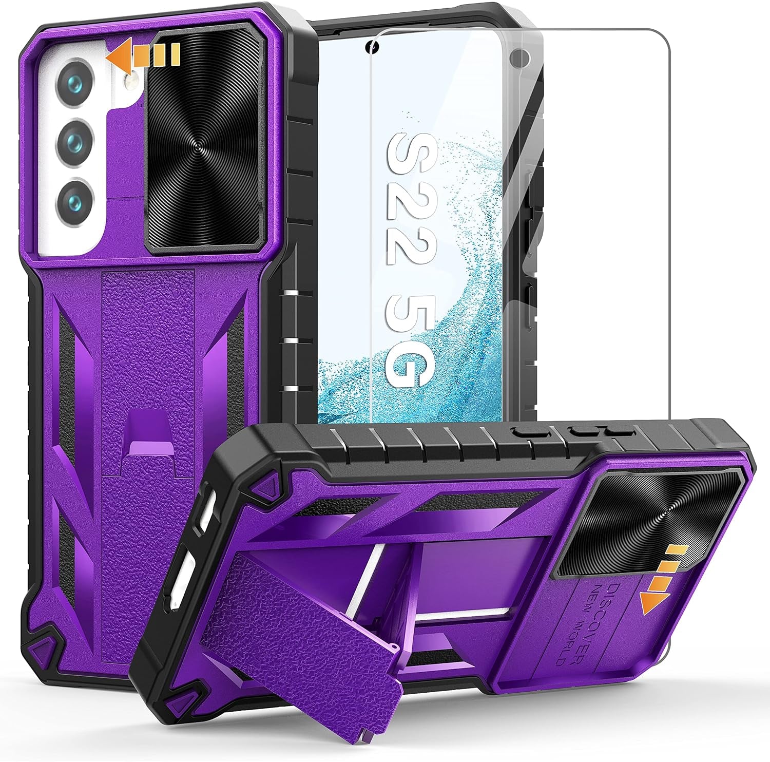 WTYOO for Samsung Galaxy S22 Protective Case: Military Grade Drop Proof Protection Mobile Cover with Kickstand | Rugged Shockproof TPU Matte Textured | Sturdy Cell Phone Bumper  WTYOO Purple-Camera Cover Samsung Galaxy S22 