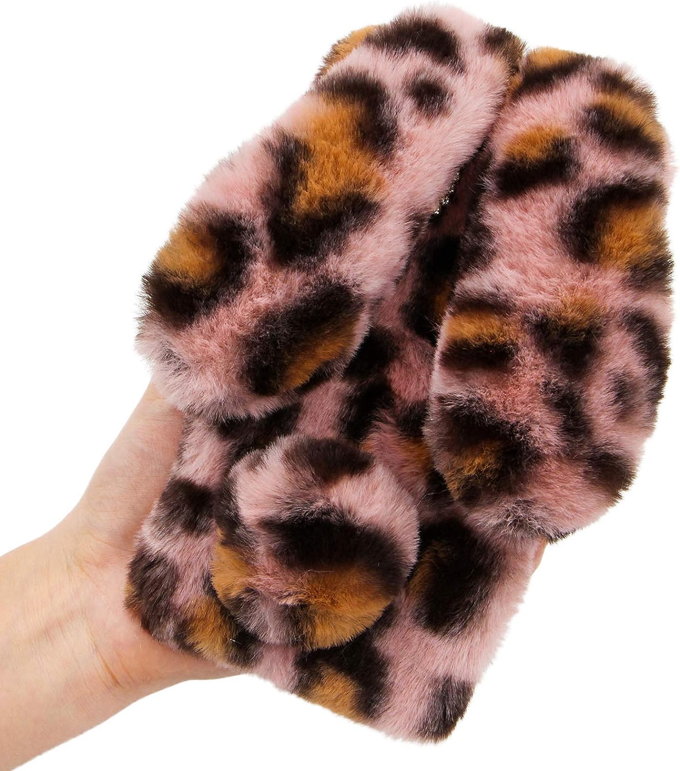 LCHDA Rabbit Case for Oneplus Nord N200 5G, Cute 3D Bunny Ears Soft Furry Hairball Fuzzy Warm Winter Faux Fur Plush Fluffy Flexible TPU Bumper Women Girls Protective Skin Cover - Black  LCHDA Leopard Pink  