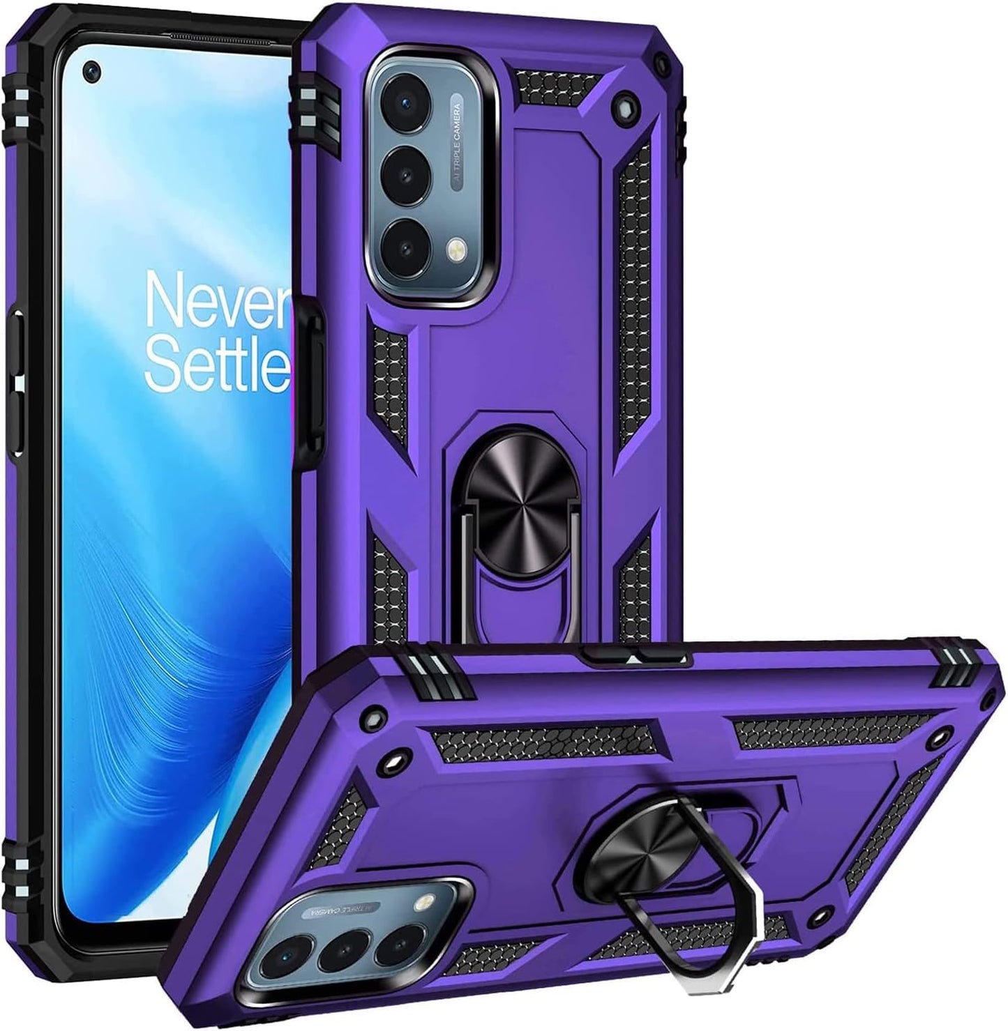Military Grade Drop Impact for Oneplus Nord N200 5G Case Oneplus Nord N200 Case 360 Metal Rotating Ring Kickstand Holder Armor Heavy Duty Shockproof Case for Oneplus Nord N200 5G Phone Case (Silver)  Dionsibei Purple  
