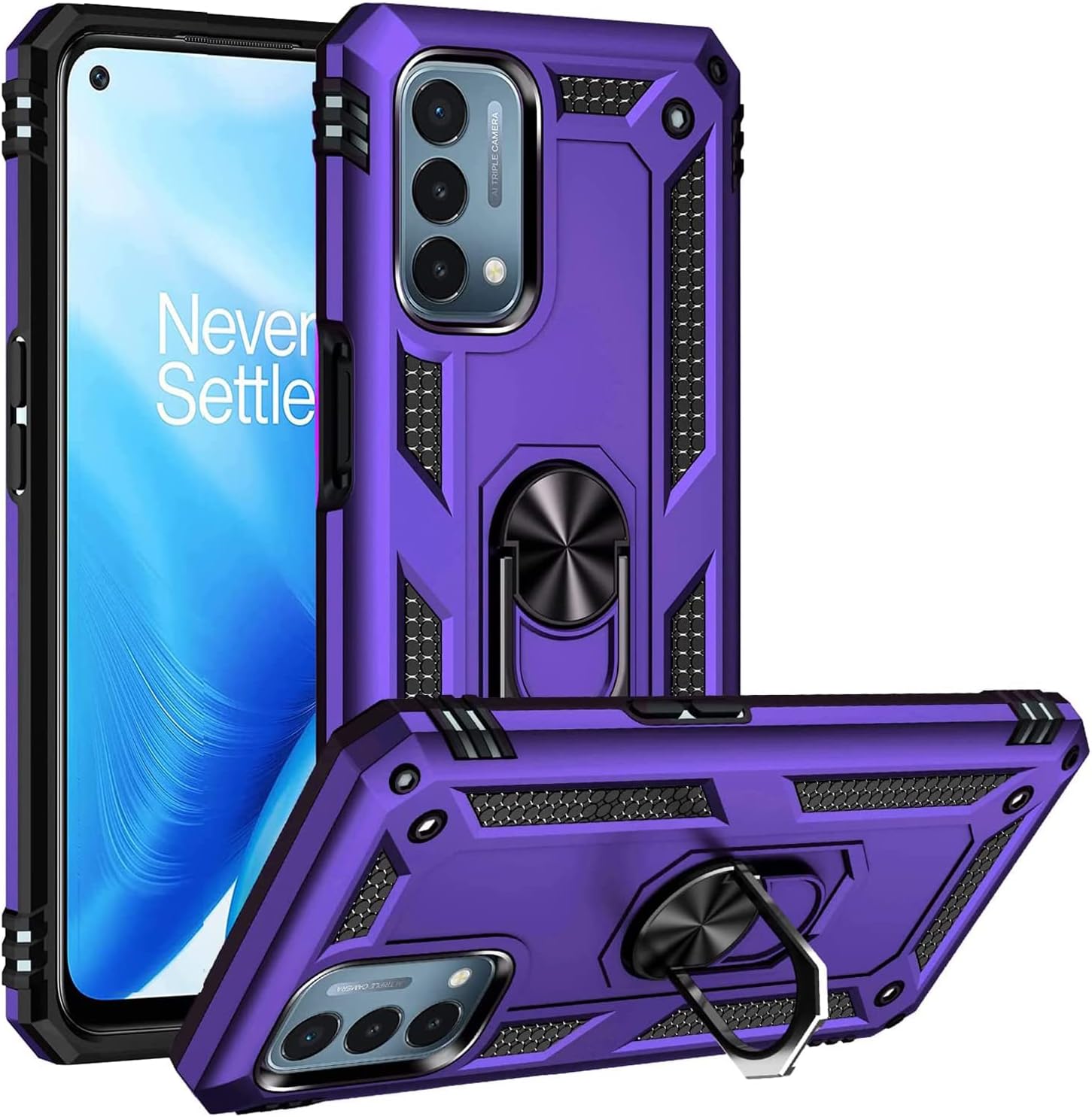 Military Grade Drop Impact for Oneplus Nord N200 5G Case Oneplus Nord N200 Case 360 Metal Rotating Ring Kickstand Holder Armor Heavy Duty Shockproof Case for Oneplus Nord N200 5G Phone Case (Silver)  Dionsibei Purple  
