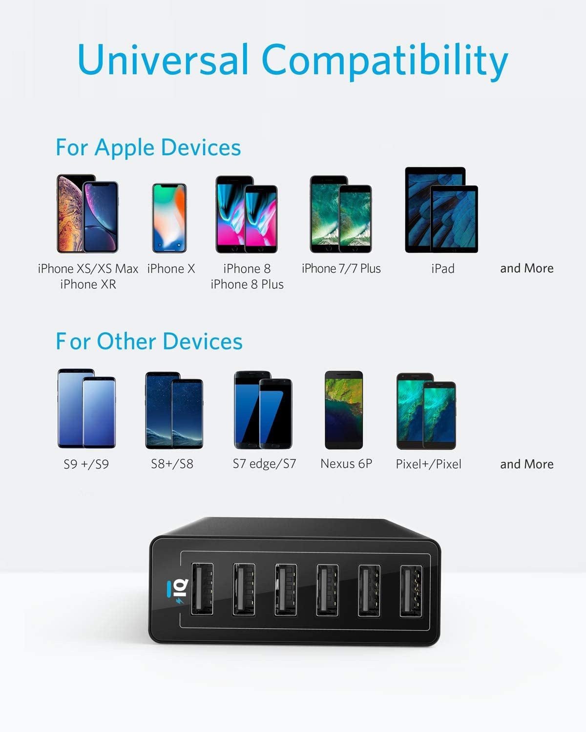 Anker Charger, 60W 6 Port USB Charging Station, Powerport 6 Multi USB Charger for Iphone 14/Pro/Pro Max/13/12, Ipad Pro/Air/Mini, Galaxy S23/S22/S21, Note 20 Ultra, LG, HTC, and More  ANKER   