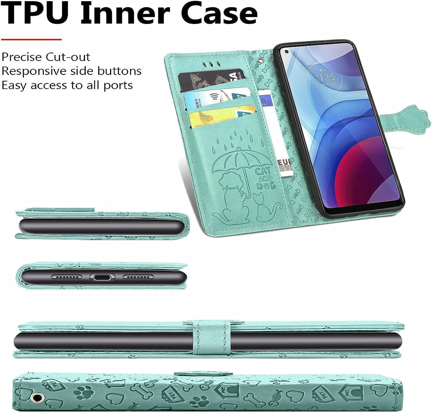 Ccsmall Oneplus Nord N200 Cartoon Girl Wallet Case,Kawaii Cat Dog Style Flip Phone Cover with ID Card Holder & Kickstand PU Leather Magnetic Clasp Case for Oneplus Nord N200 MG Green  CCSmall   