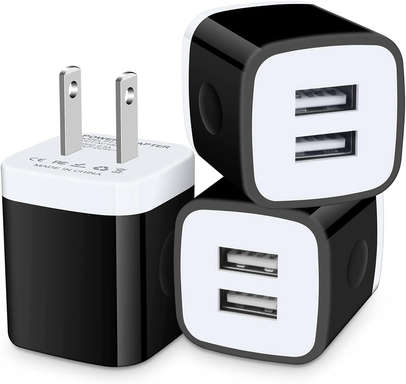 Charger Block, USB Wall Charger, Double USB Fast Charging Cube Block Charger Box, 2.1A Phone Charger Power Adapter 3 Pack for Iphone 14 13 12 11 Pro Max XS XR X 8 7 6S Samsung Galaxy S23 A14 Note 20  Shenzhen Putuo Technology Co.,Ltd Brass  