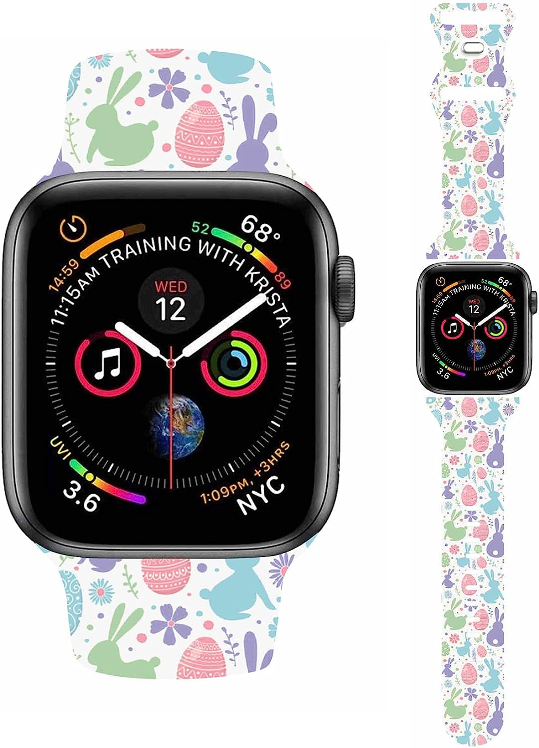 Easter Theme Bunny Rabbit Eggs Pattern Bands Compatible with Apple Watch 38Mm 40Mm 41Mm 42Mm 44Mm 45Mm 49Mm, Soft Silicone Sports Wristband Strap for Iwatch SE & Series 8/7/6/5/4/3/2/1  HYHMXB 15.Color 15 42mm/44mm/45mm M/L 