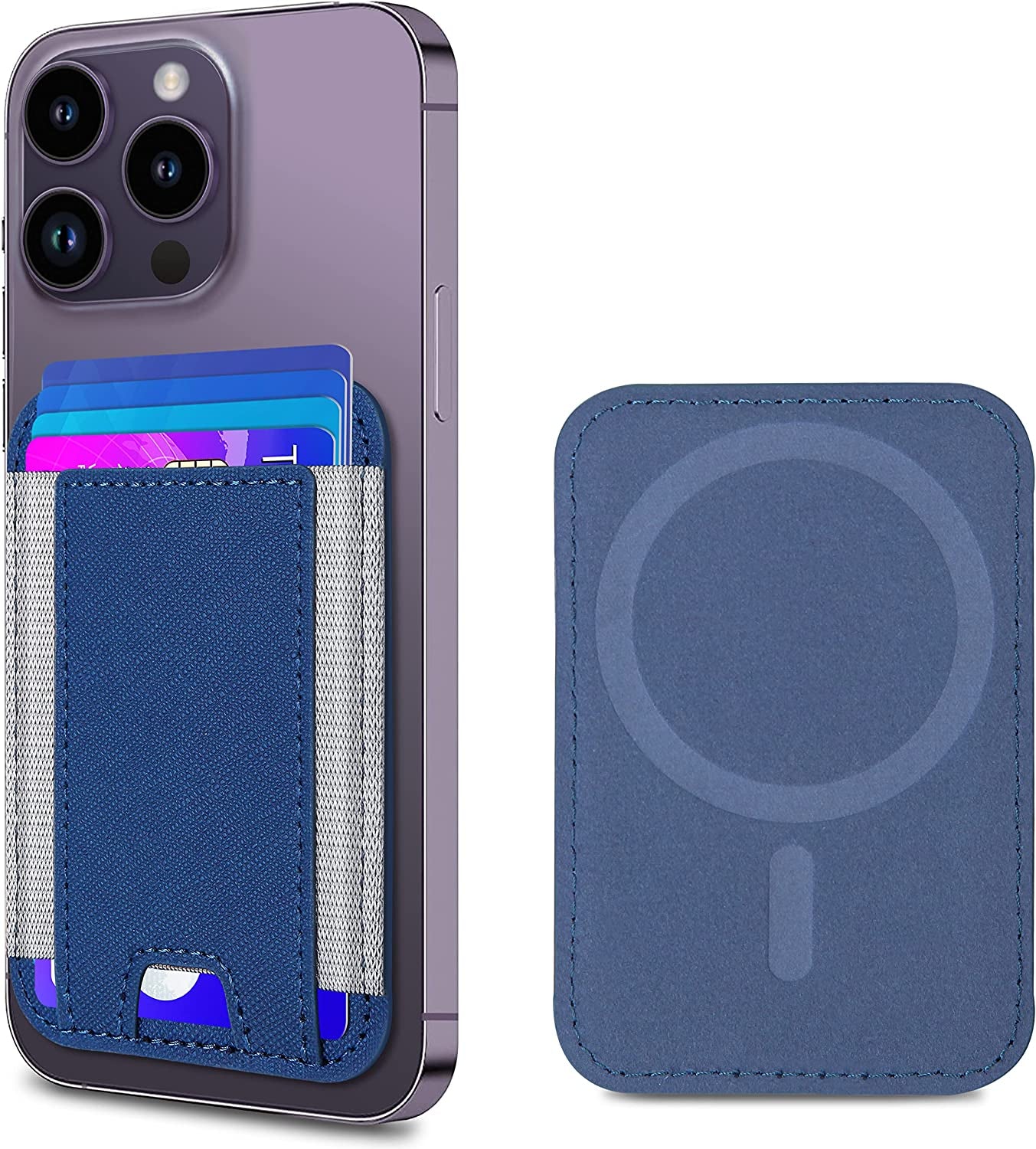 Magnetic Wallet Card Holder Compatible with Apple Magsafe Wallet for Iphone 14/13/12 Series, Priume Vegan Leather, Magnetic Wallet for Iphone 14/13/12 Pro Max/14 Plus/14 Pro/14, 7 Cards Holder, Black  ExtreLife Blue+Finger Slot  