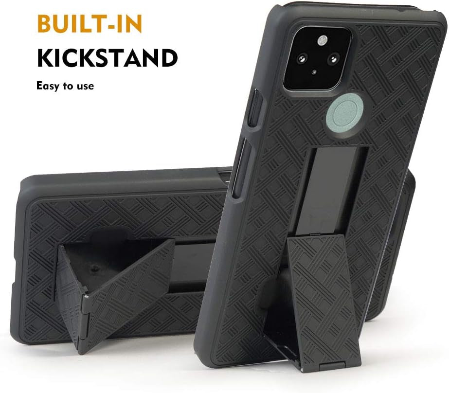 JACKPOT WIRELESS for Google Pixel 4A 5G Case 6.2 Inch (Not Fit Pixel 4A) Holster with Screen Protector, Swivel Belt Clip Kickstand Holder, Slim Rugged Full Shell Protective Cover (Black)  JACKPOT WIRELESS   
