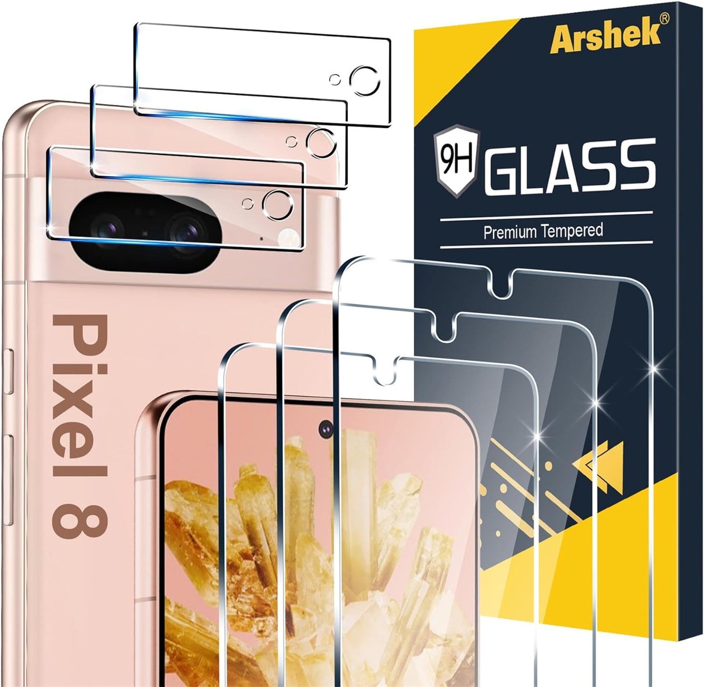 [2+2 Pack] for Google Pixel 6 Pro Screen Protector, 9H Tempered Glass, Ultrasonic Fingerprint Compatible, 3D Curved, HD Clear Scratch Resistant for Google Pixel 6 Pro 5G Glass Screen Protector  Arshek Google 8-6.17Inch-Md  
